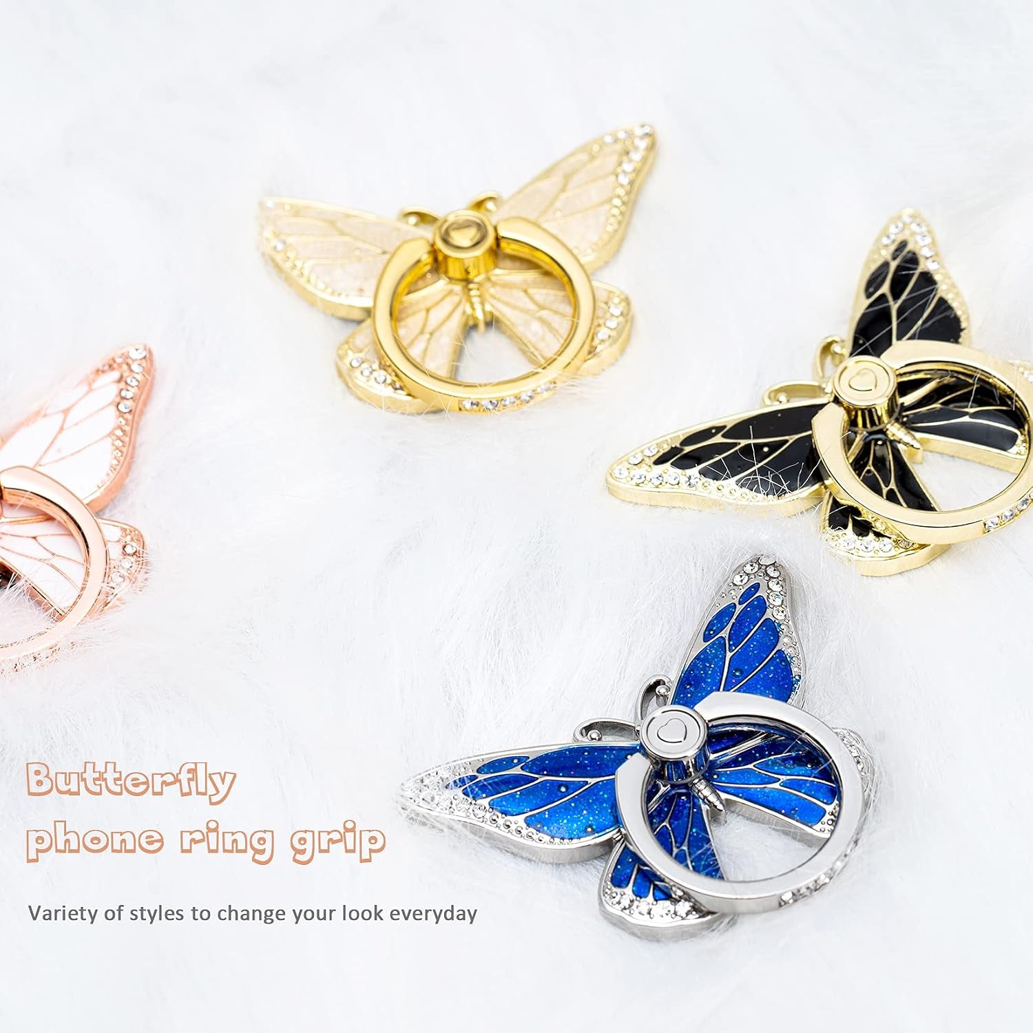 Doflyesky Butterfly Cell Phone Ring Grip Holder, 360 Degrees Rotation Phone Ring Grip Stand, Metal Finger Kickstand Compatible with Iphone, Samsung Galaxy, Android Phone
