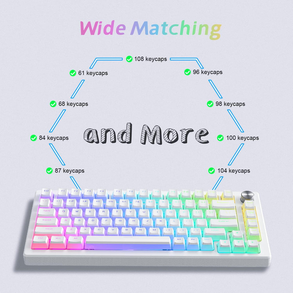 Womier Pudding Keycaps, PBT Shine through Keycaps White 164 Keys Set | Custom Key Caps Set OEM Profile, Mechanical Keyboard Keycap Universal Compatiability for 100%, 75%, 65%, 60% Keyboard-White