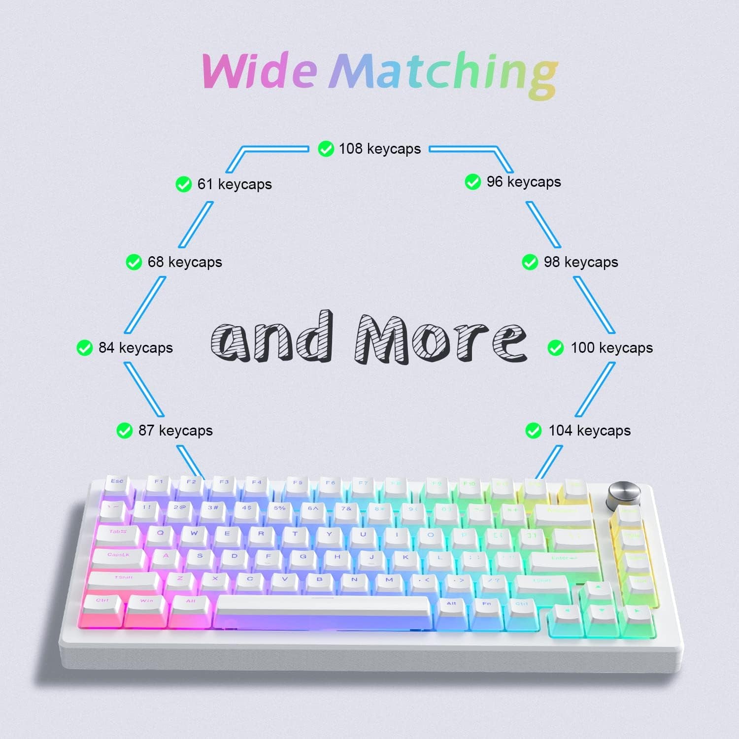Womier Pudding Keycaps, PBT Shine through Keycaps White 164 Keys Set | Custom Key Caps Set OEM Profile, Mechanical Keyboard Keycap Universal Compatiability for 100%, 75%, 65%, 60% Keyboard-White