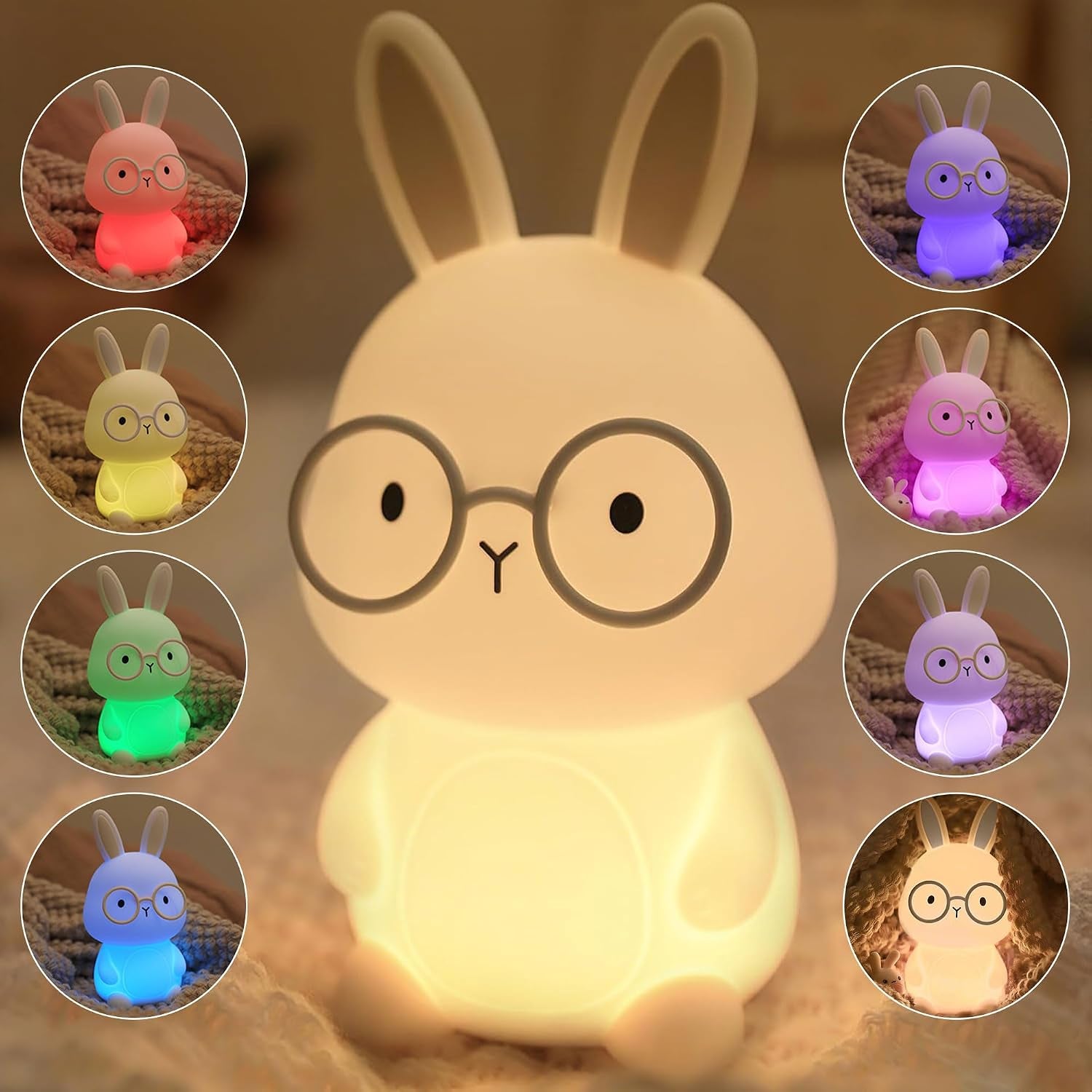 FAMIDUO Bunny Night Light for Kids, Rechargeable Silicone Touch Rabbit Lamp