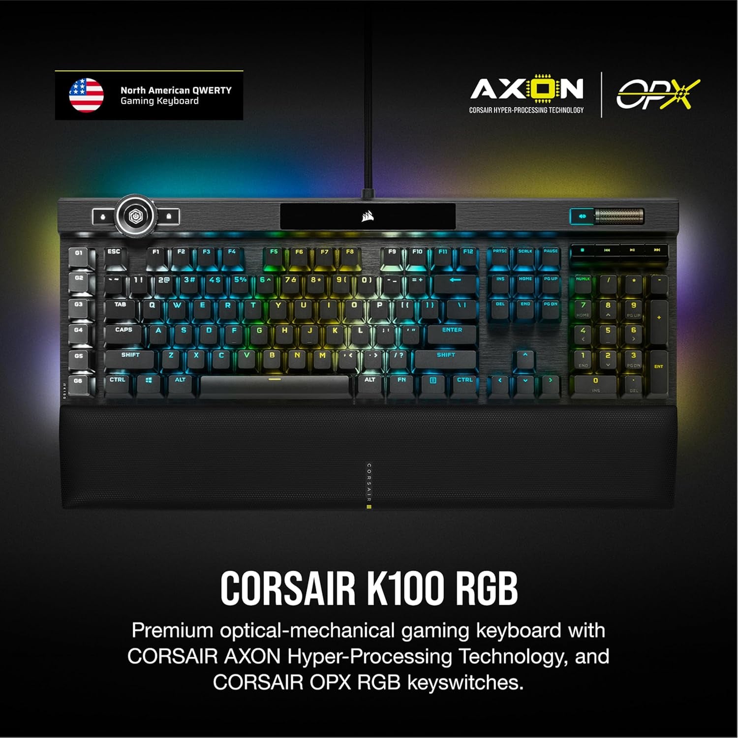 Corsair K100 RGB Optical-Mechanical Wired Gaming Keyboard - QWERTY US Layout, OPX Switches - PBT Double-Shot Keycaps - Elgato Stream Deck and Icue Compatible - Black