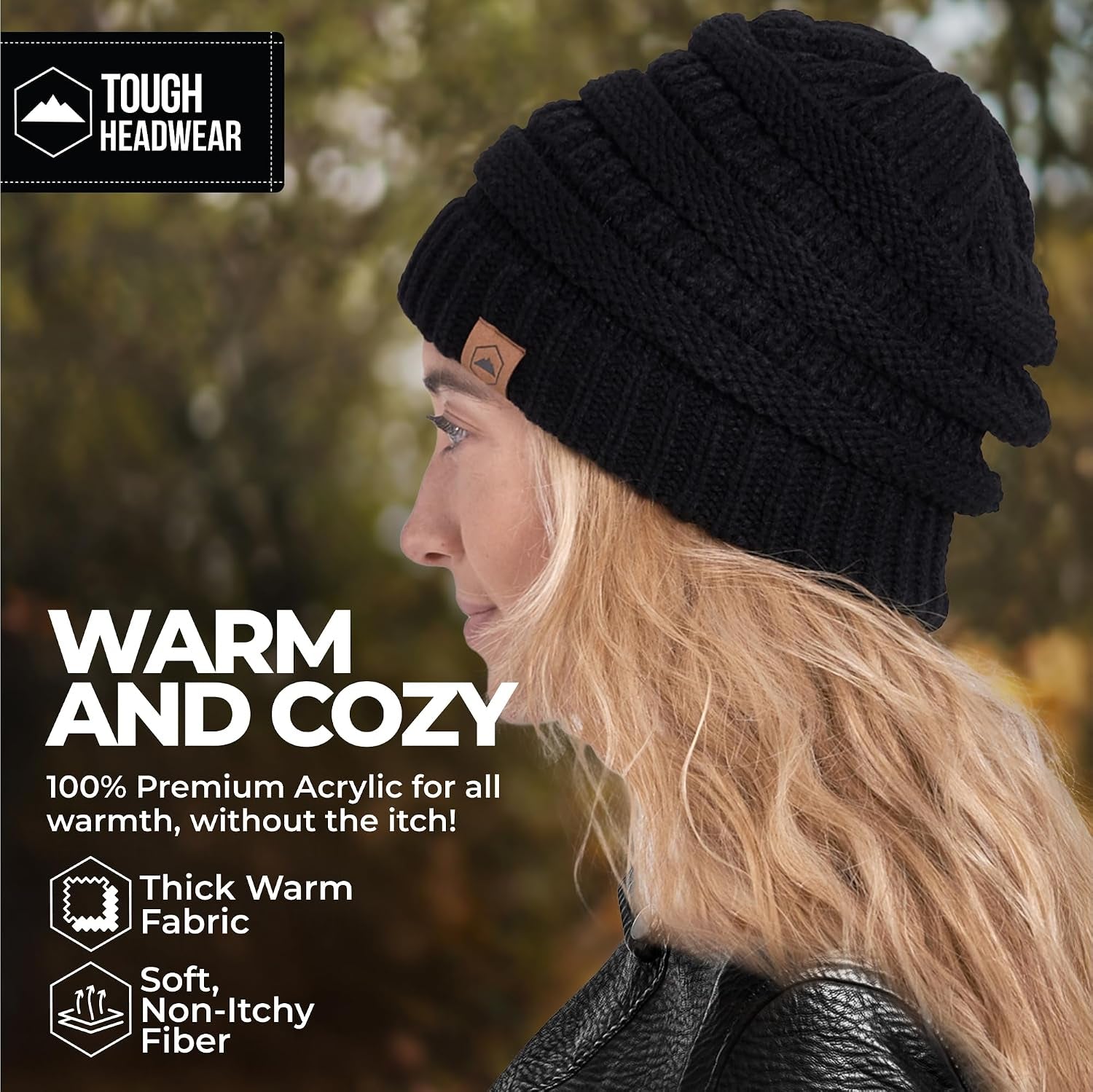 Tough Headwear Slouchy Beanie Hat - Itch-Free Winter Hats for Women - Stretchable Beanies for Women - Acrylic Winter Gear