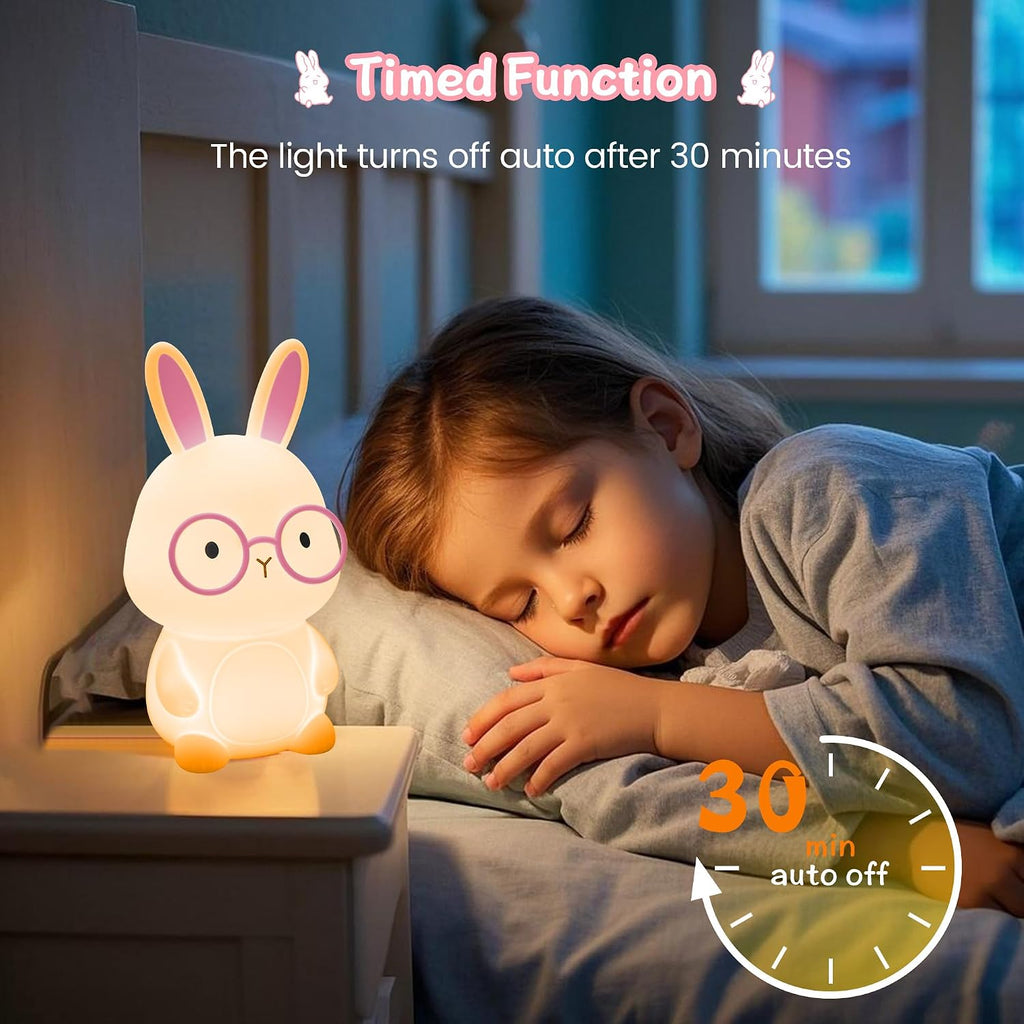 FAMIDUO Bunny Night Light for Kids, Rechargeable Silicone Touch Rabbit Lamp