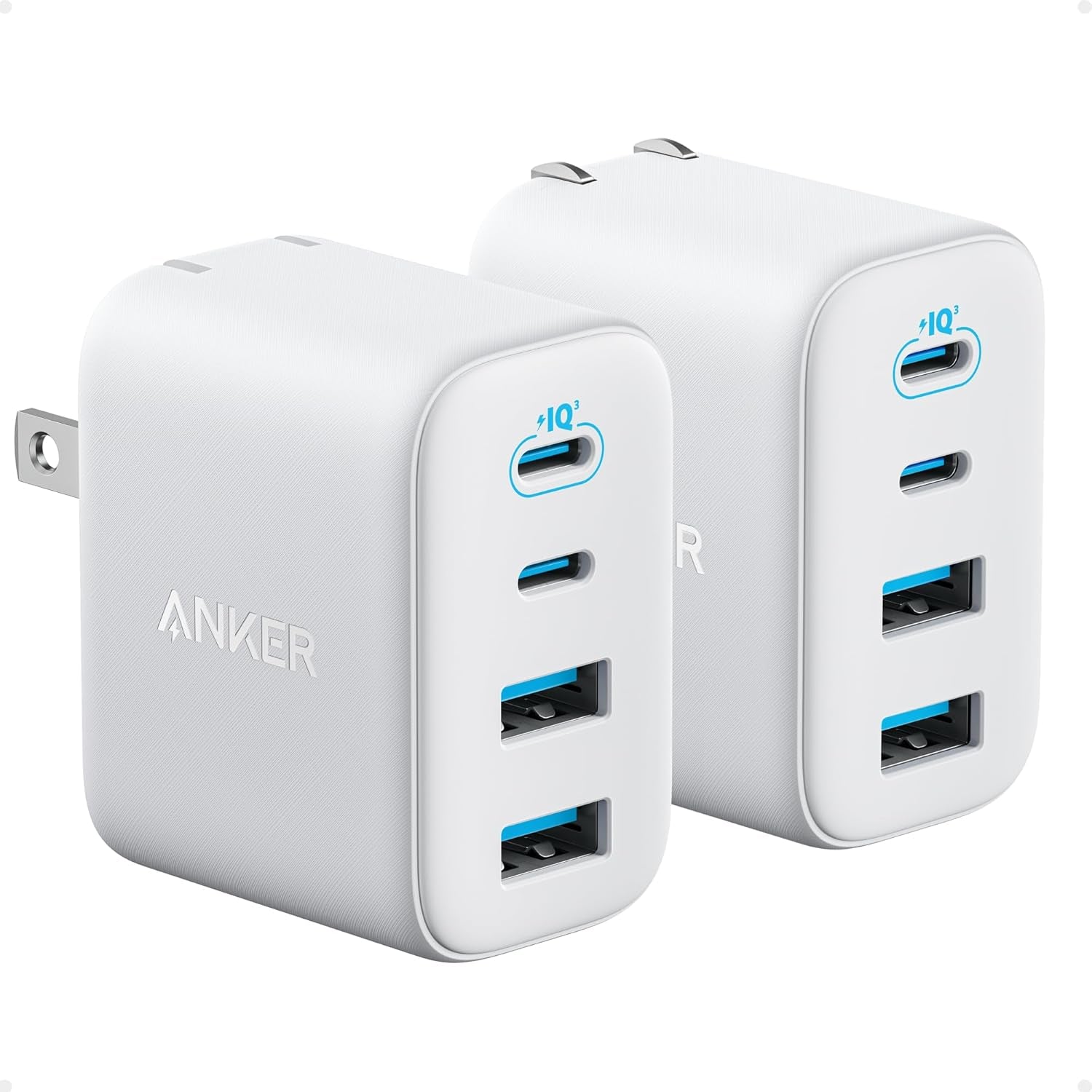 Anker Zolo USB C Charger Block,2-Pack Type C Charger Fast Charging with 50W Max Output,2 USB-C and 2 Usb-A,Compact and Stable Design,For Iphone 17/16 Series,Macbook,Ipad,Pixel,Galaxy,And More (White)