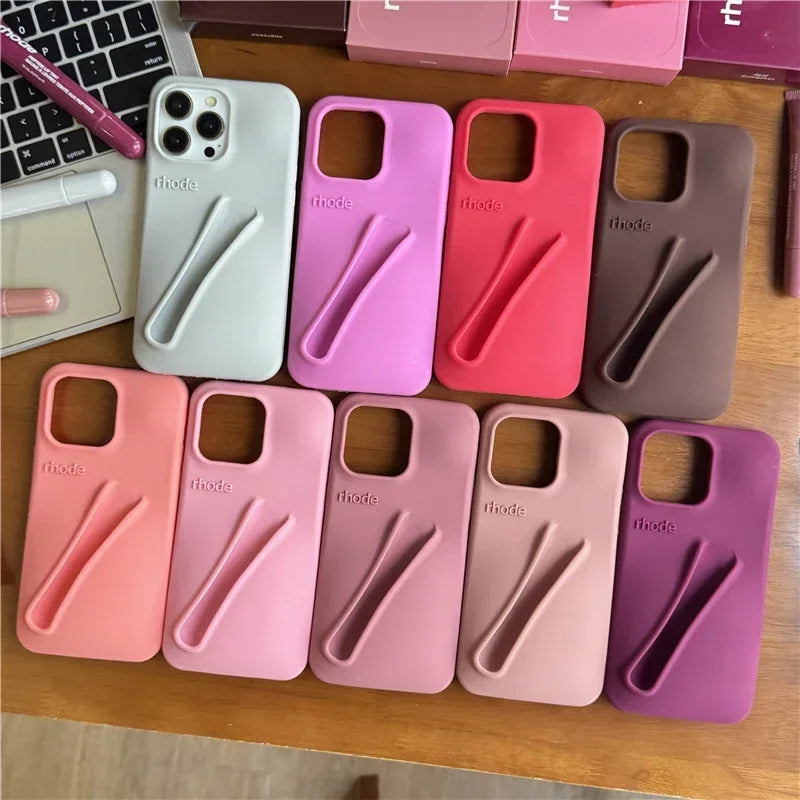 For Iphone 16 12 13 14 15 11 Pro Max plus 17 Fashion  Phone Case Gray Toast Espresso Ribbon Lip Gloss Holder Silicone Cover