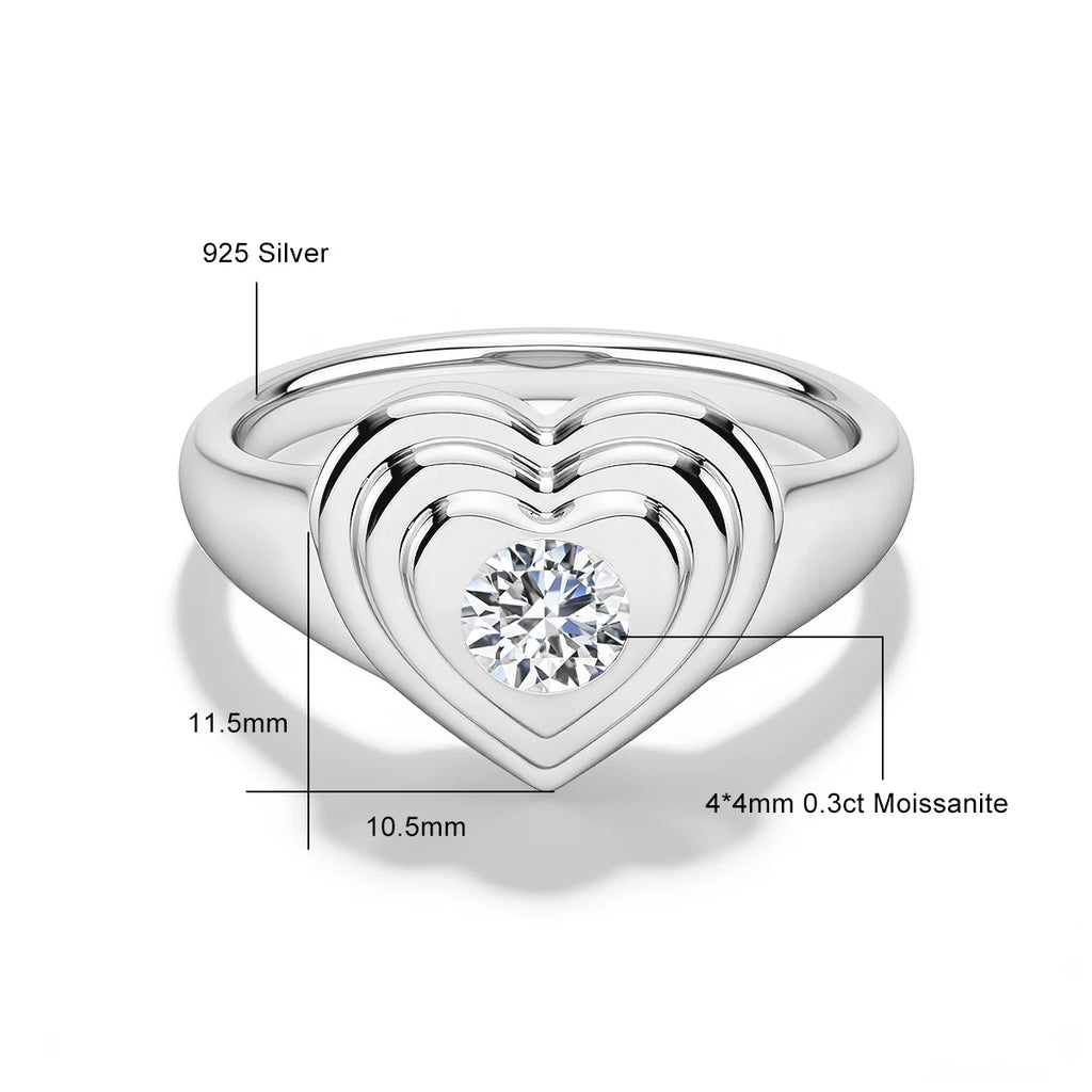 Moissanite Diamond Sweetheart Signet Ring 14K Gold Filled Heart-Shaped Romantic Love Symbol Ring for Women Valentine’S Day Gift