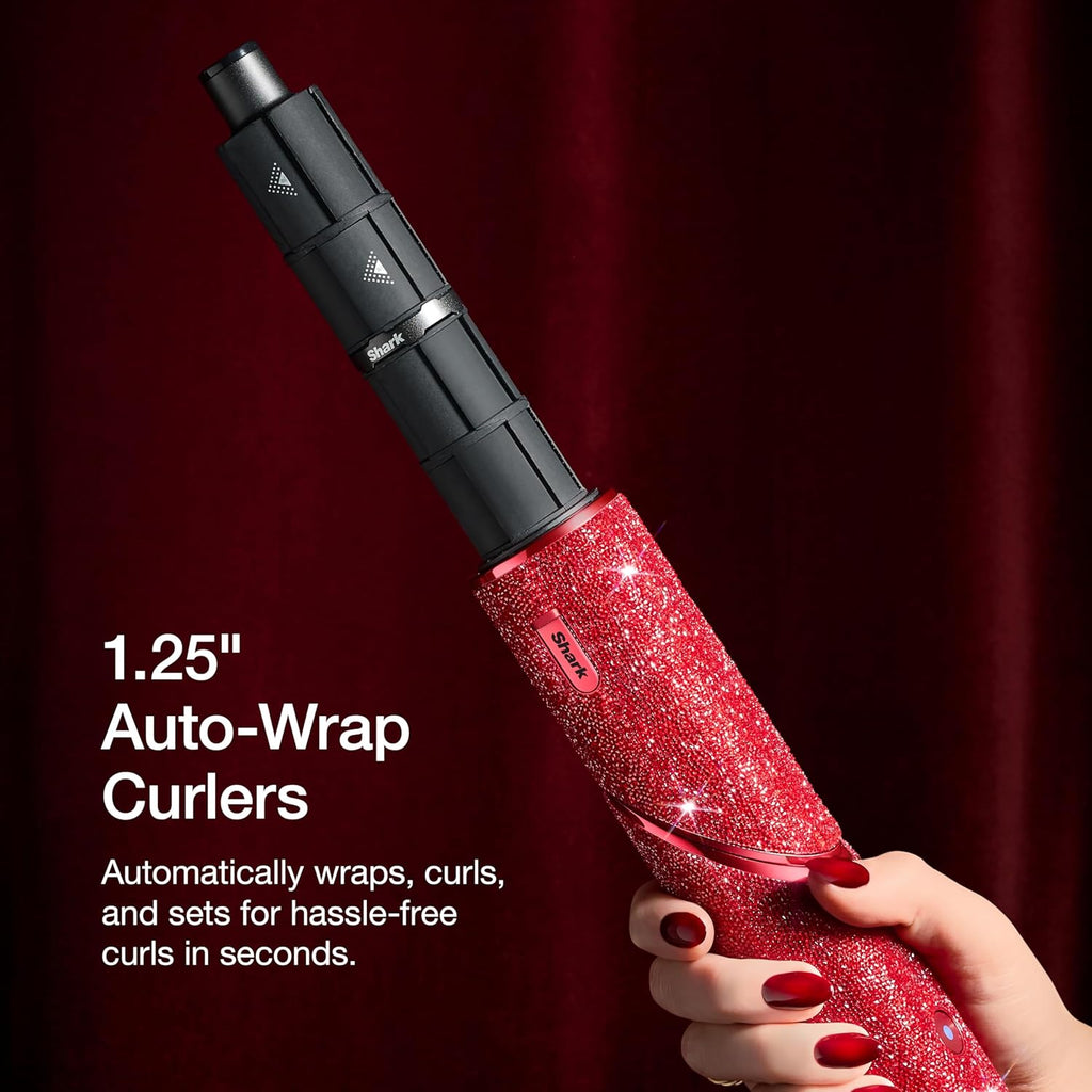 Shark Flexstyle Air Styling & Drying System | Powerful Hair Dryer & Multi-Styler | with Auto-Wrap Curlers, Diffuser, Oval & Paddle Brush, Concentrator Attachment | Red Sparkle | HD442JR