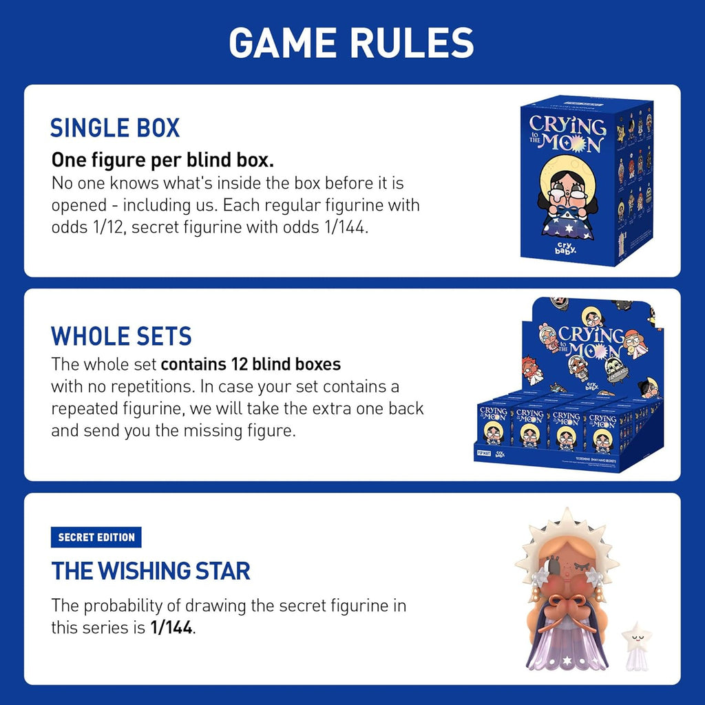 POP MART Crybaby Crying to the Moon Series Blind Box Figures, Collectible Toys Home Decorations, Holiday Birthday Gifts for Girls and Boys, Whole Set
