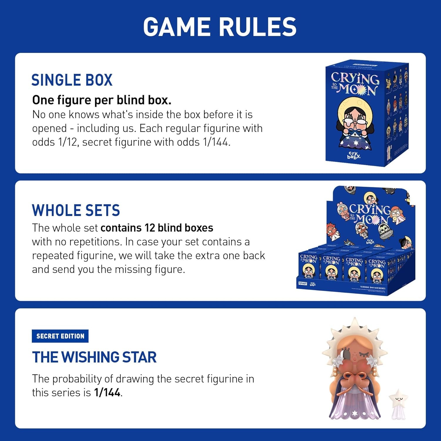 POP MART Crybaby Crying to the Moon Series Blind Box Figures, Collectible Toys Home Decorations, Holiday Birthday Gifts for Girls and Boys, Whole Set
