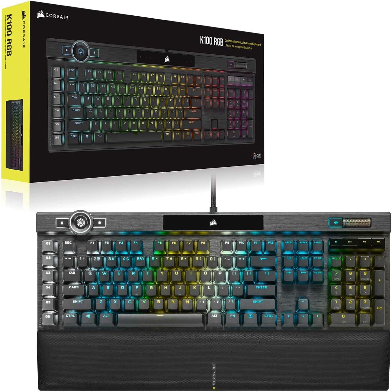Corsair K100 RGB Optical-Mechanical Wired Gaming Keyboard - QWERTY US Layout, OPX Switches - PBT Double-Shot Keycaps - Elgato Stream Deck and Icue Compatible - Black