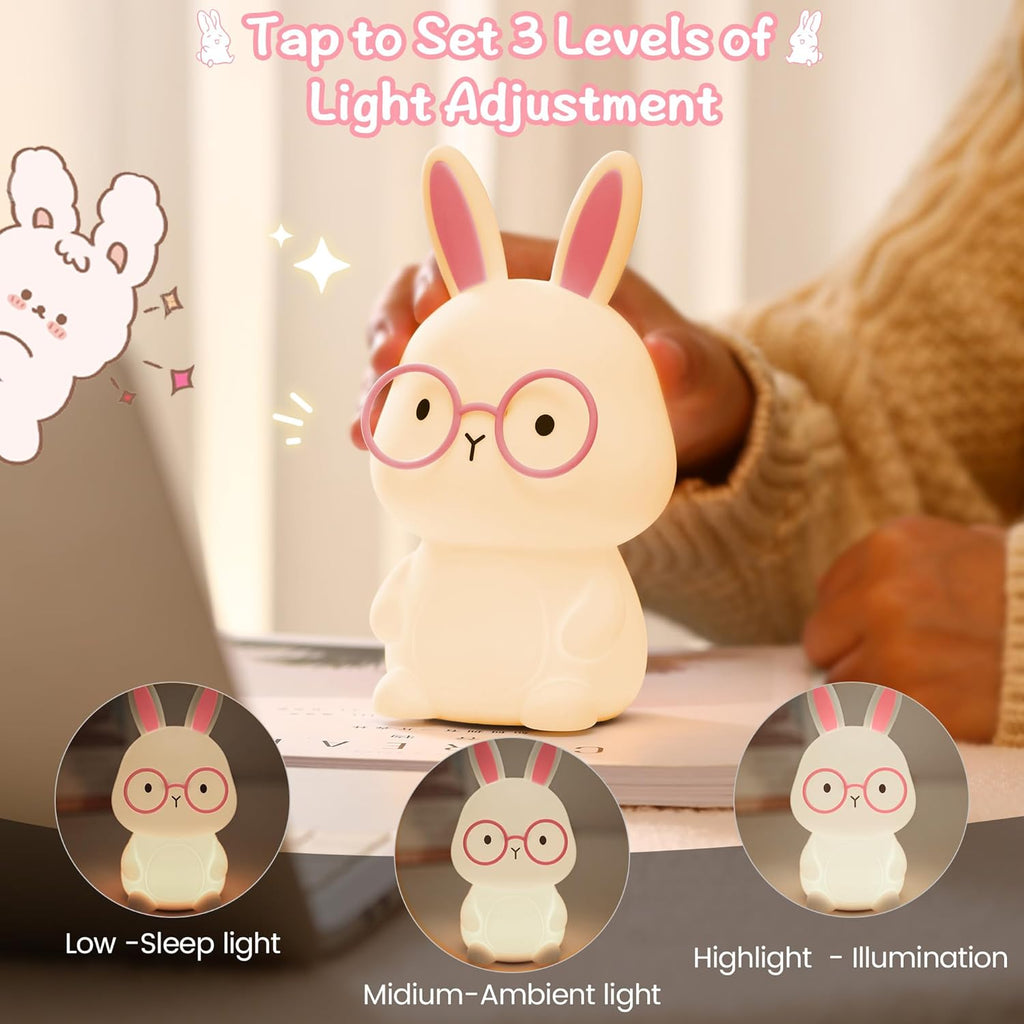FAMIDUO Bunny Night Light for Kids, Rechargeable Silicone Touch Rabbit Lamp