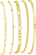 Gold Bracelets for Women, 14K Gold Plated Stackable Bracelet Stack Set Adjustable Charm Paperclip Chain Snake Link Layered Waterproof Jewelry Sets Gifts