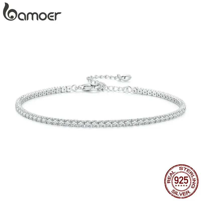 925 Sterling Silver Women Adjustable Tennis Bracelet - Platinum Plated Clear 3Mm Cubic Zirconia Classic Tennis Bracelet