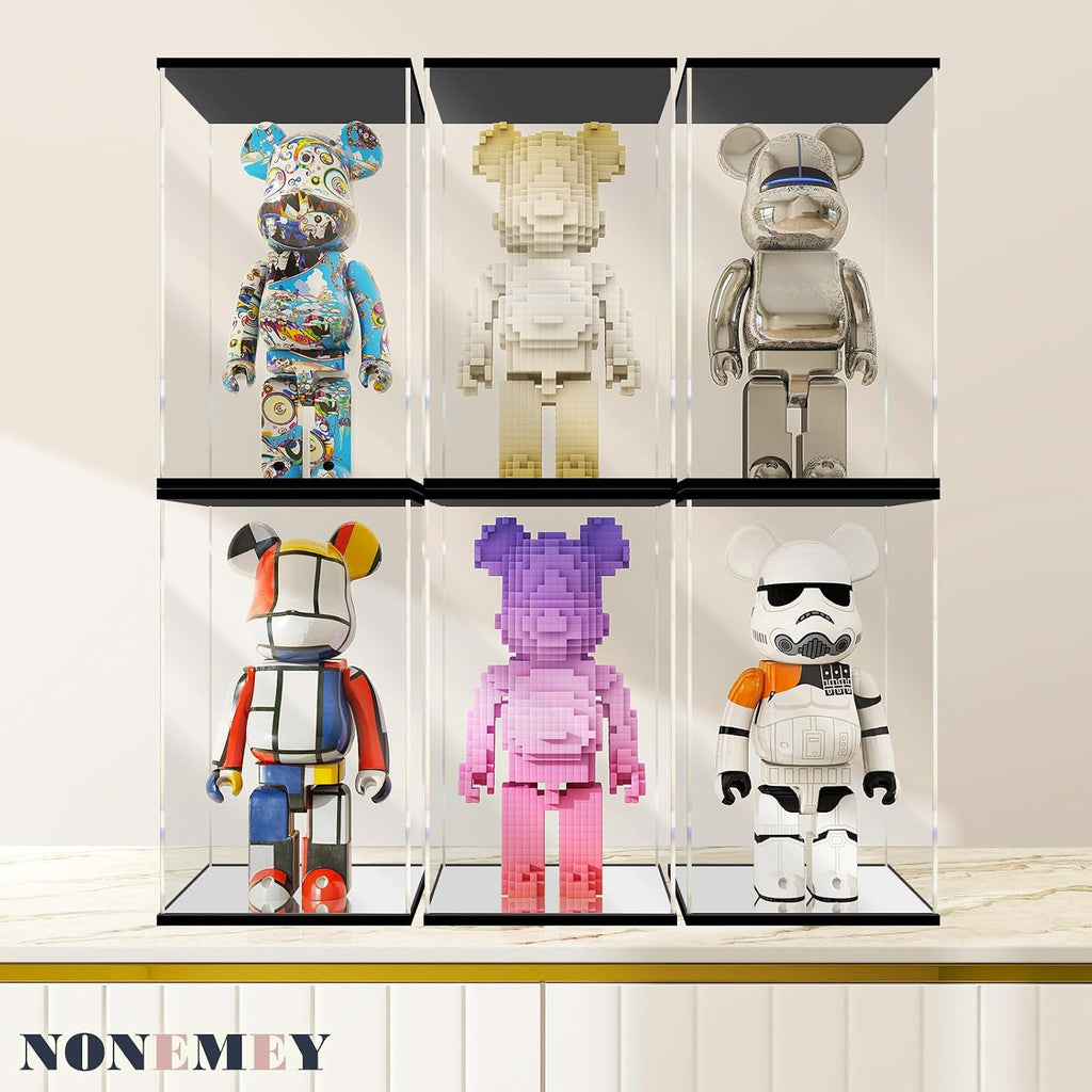 NONEMEY Clear Acrylic Display Case with Remote Control Light for 400% Bearbrick, Dustproof Model Showcase Organizer Box, Display Case for Collectibles Bearbrick (6×4.7×12.6Inch,15×12×32Cm)