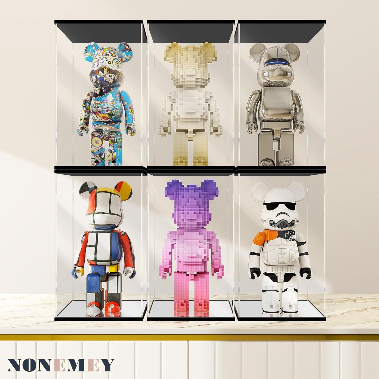 NONEMEY Clear Acrylic Display Case with Remote Control Light for 400% Bearbrick, Dustproof Model Showcase Organizer Box, Display Case for Collectibles Bearbrick (6×4.7×12.6Inch,15×12×32Cm)