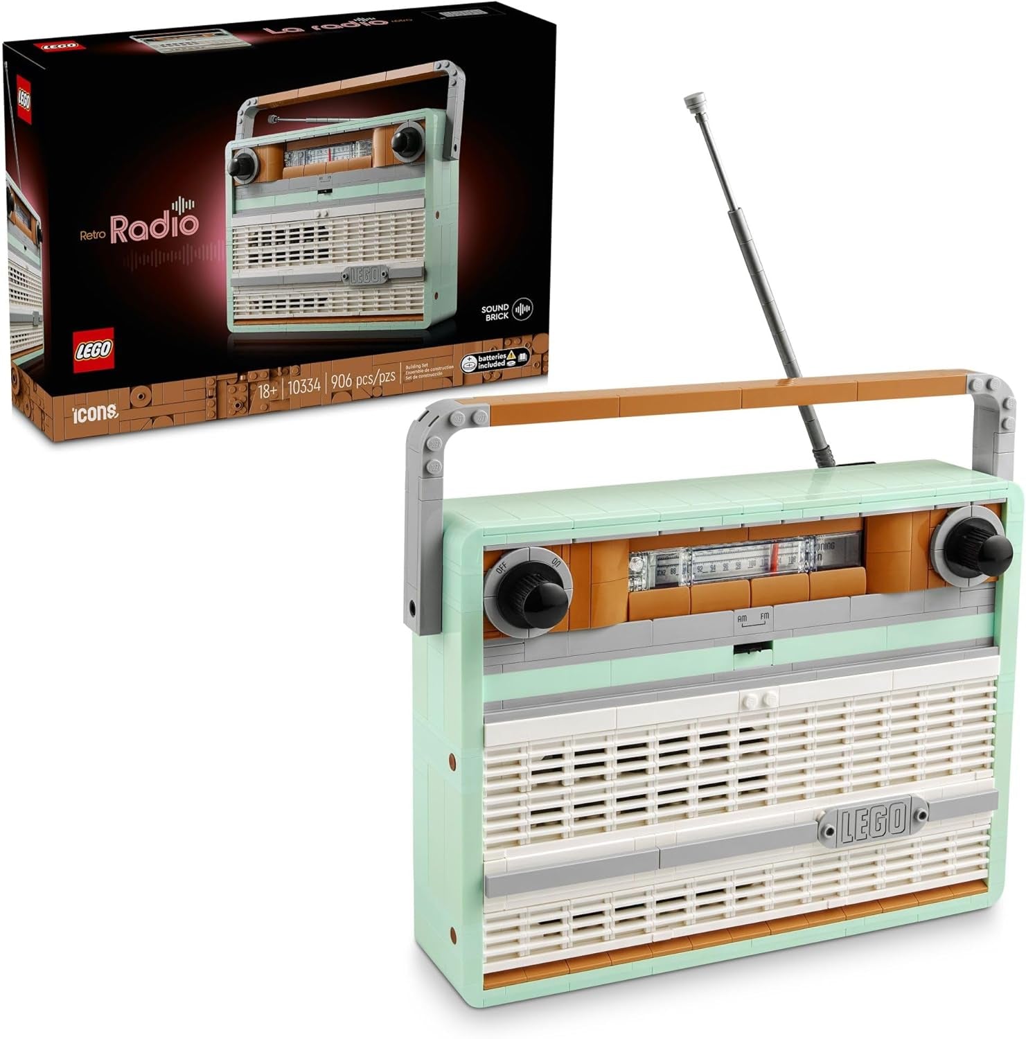 LEGO Icons Retro Radio Building Set for Adults - Home Decor for Bedroom or Desk with Vintage Aesthetic, Sound Effects, & Smart Phone Integration - Birthday Gifts for Men & Women - 10334