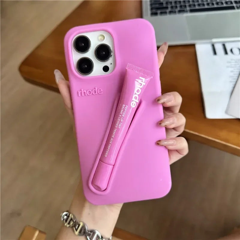 For Iphone 16 12 13 14 15 11 Pro Max plus 17 Fashion  Phone Case Gray Toast Espresso Ribbon Lip Gloss Holder Silicone Cover