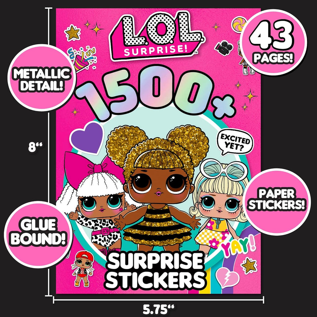 Horizon Group USA Sticker Book with Large and Small Sizes, Kids Stationary for Water Bottle, Notebooks, and Party Favors, 1500+, L.O.L. Surprise!