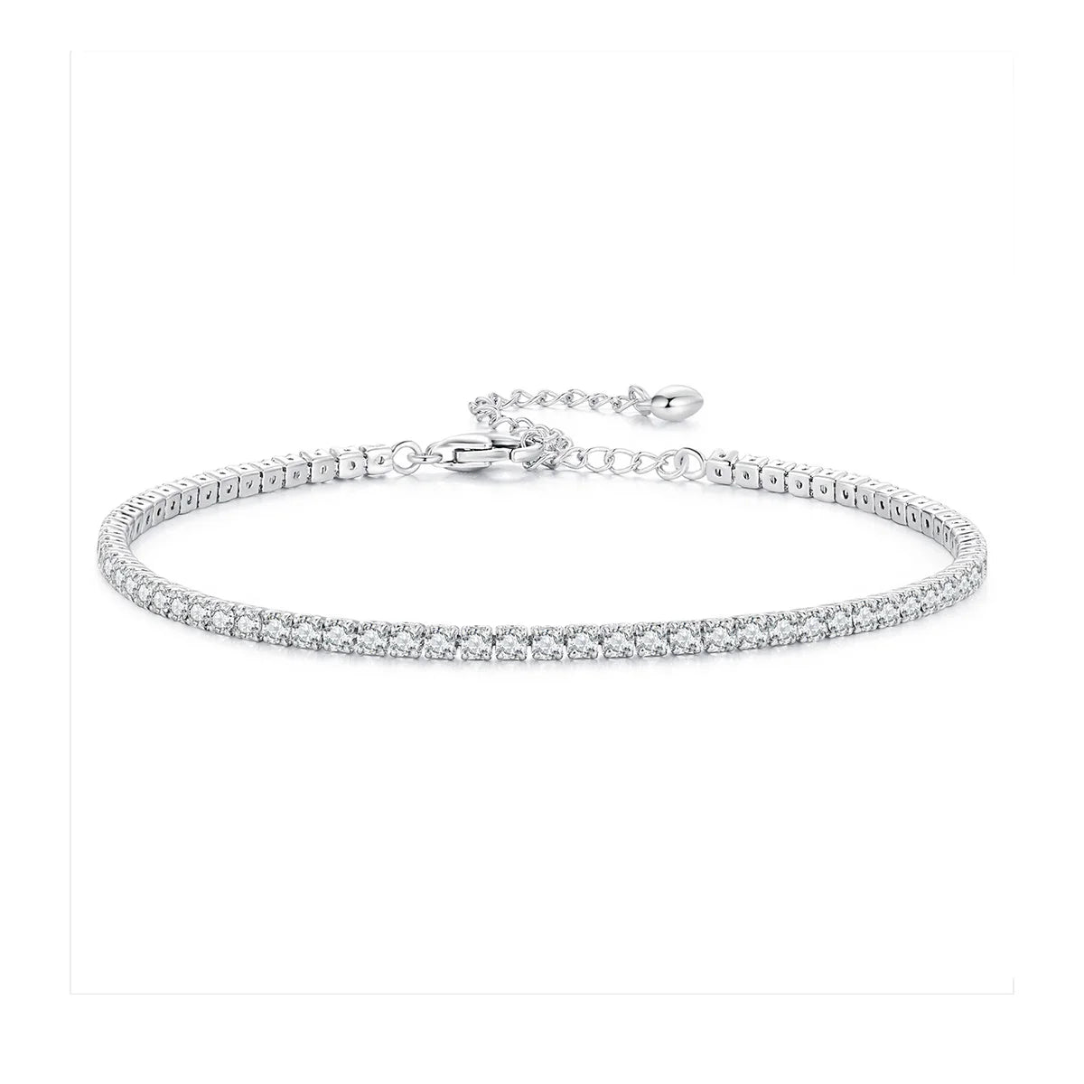 925 Sterling Silver Women Adjustable Tennis Bracelet - Platinum Plated Clear 3Mm Cubic Zirconia Classic Tennis Bracelet