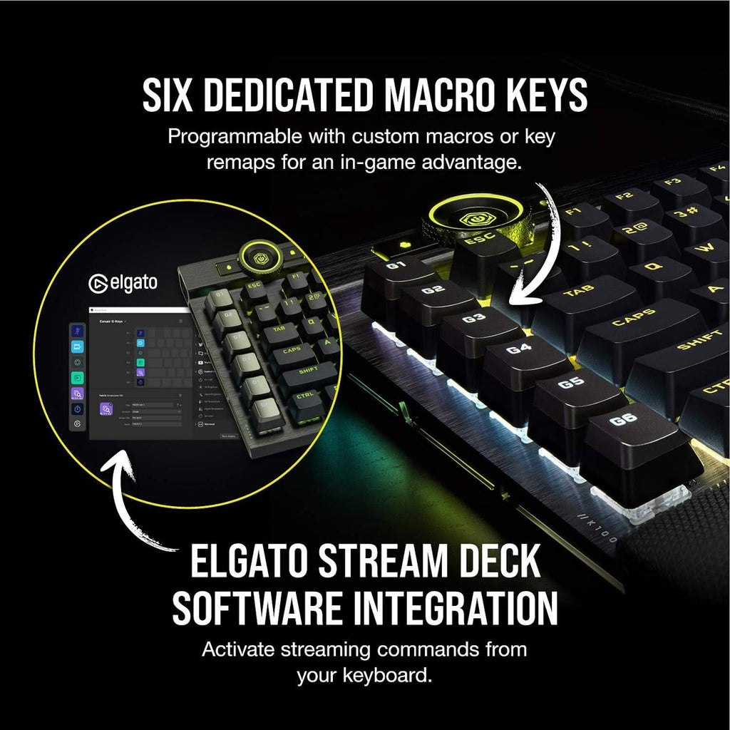 Corsair K100 RGB Optical-Mechanical Wired Gaming Keyboard - QWERTY US Layout, OPX Switches - PBT Double-Shot Keycaps - Elgato Stream Deck and Icue Compatible - Black