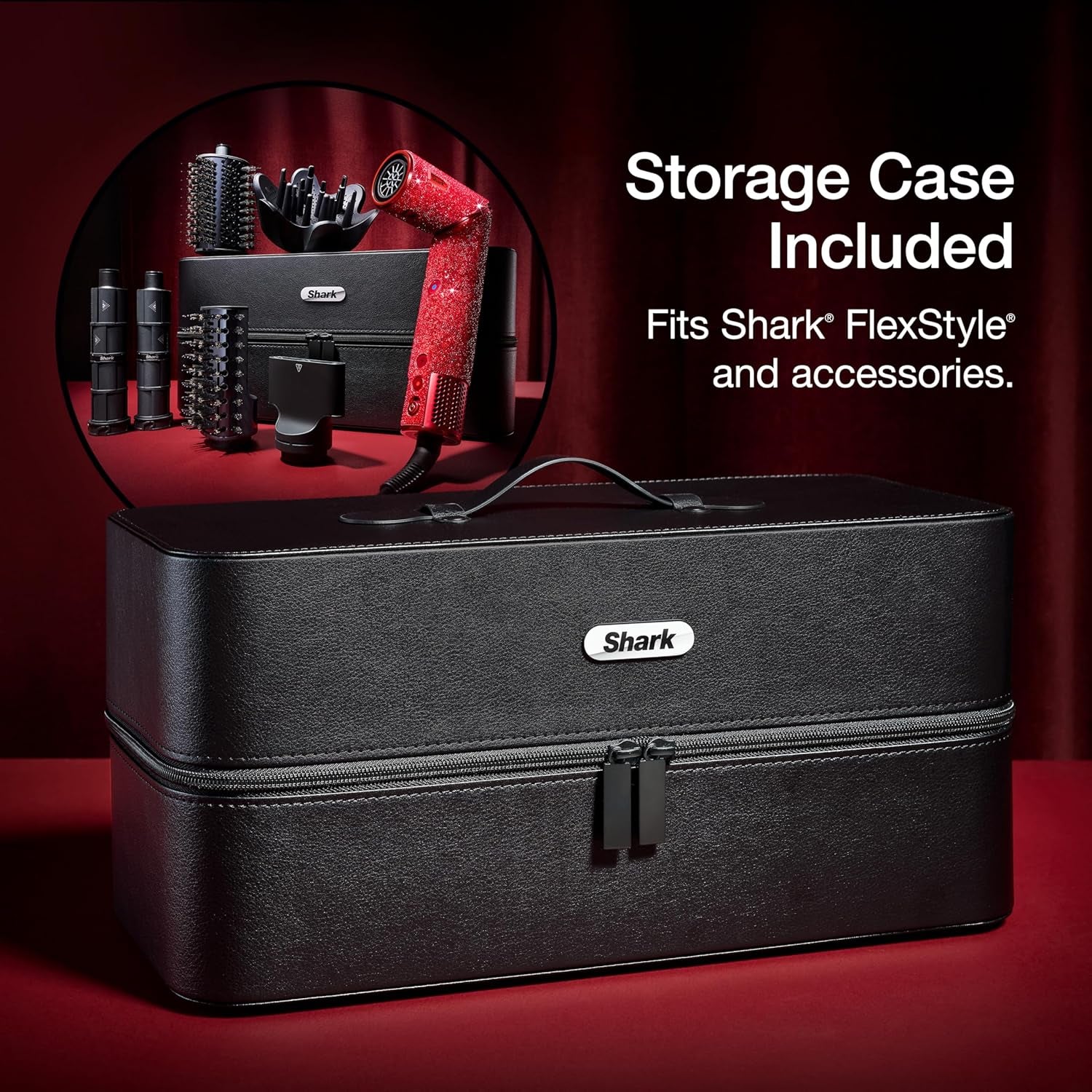 Shark Flexstyle Air Styling & Drying System | Powerful Hair Dryer & Multi-Styler | with Auto-Wrap Curlers, Diffuser, Oval & Paddle Brush, Concentrator Attachment | Red Sparkle | HD442JR
