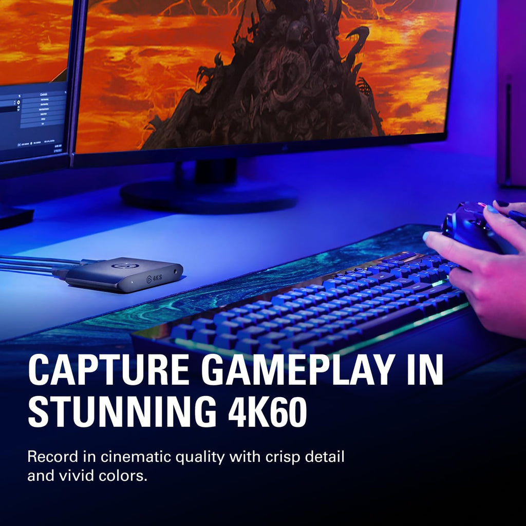 Elgato 4K S Capture Card for PS5, Xbox Series X/S, Switch 2 | 4K60 Capture, 1440P120 or 1080P240 Passthrough, HDR10 Support, Near-Zero Latency, USB-C, Analog Audio Input