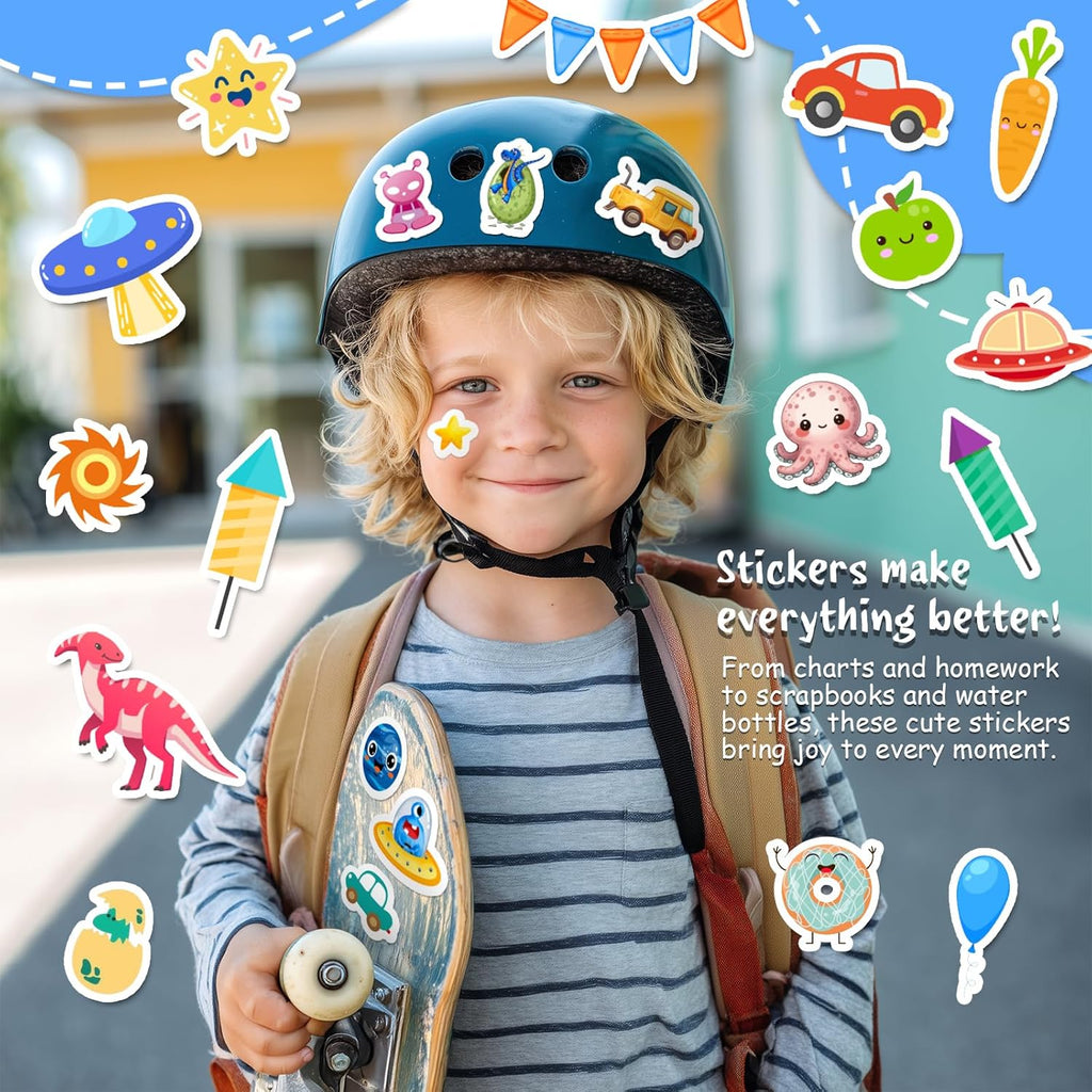800 Stickers for Kids, Cute Stickers for Kids Classroom, Including Dinosaur,Animal, Fruits,Ocean,Space,Cats and More,Scrapbooking for Toddlers 2-4 Years