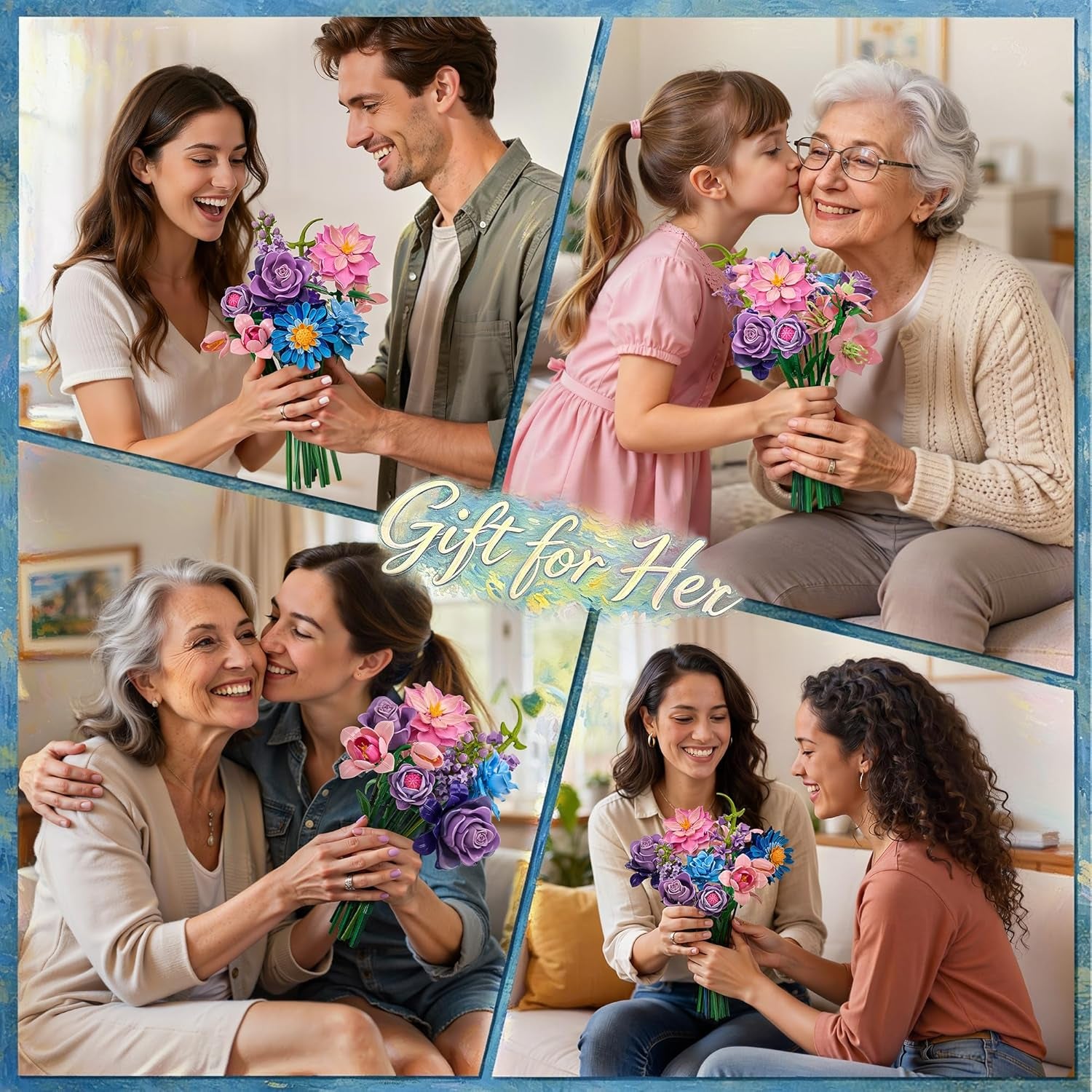 Impressionist Water Lily Flowers Bouquet Building Set for Adults, Artificial Flower Compatible with Lego Flowers Botanicals, Christmas Valentine'S Mother'S Day Birthday Gift for Her Women Girl