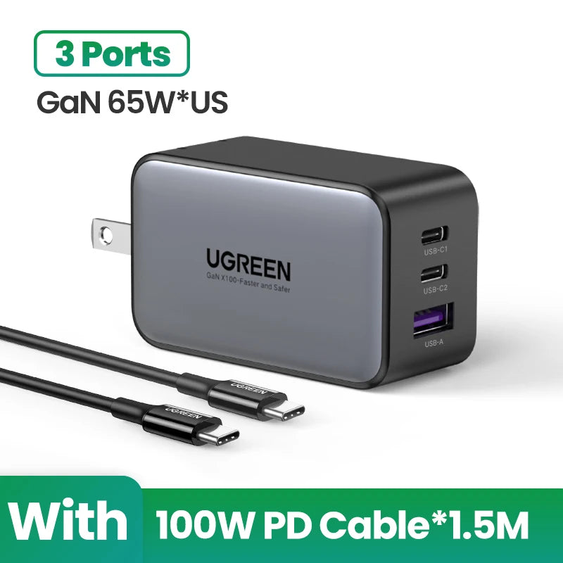 【US Plug】 100W Gan Charger USB C Charger QC4.0 3.0 Quick Charge for Macbook Laptop Tablet PD Fast Charger for Iphone 15 14