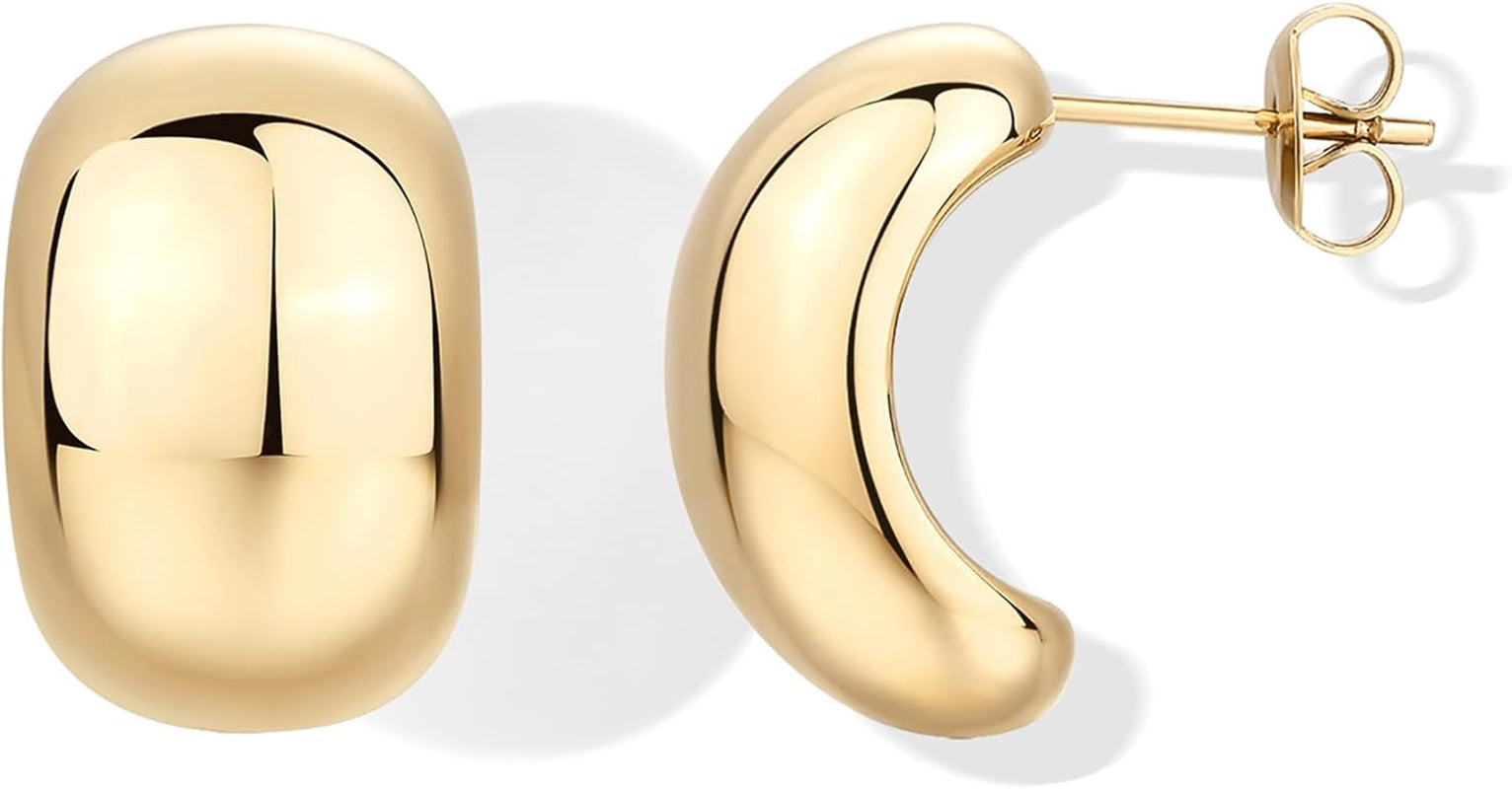 PAVOI Waterproof Hoop Earrings for Women - 14K Gold Plated Chunky, Dome, Square, Twisted Huggie Hoops - Stainless Steel Gold Earrings Bold Jewelry