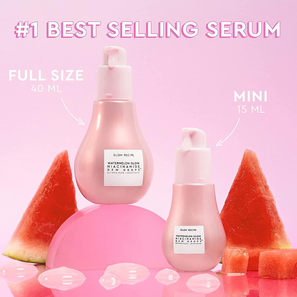 Glow Recipe Glass Skin Essential Korean Skincare Kit - Includes Niacinamide Dew Drops Face Serum & PHA + BHA Face Toner - Travel Size Watermelon-Powered Hydrating Serum & Pore Minimizer (2 Count)