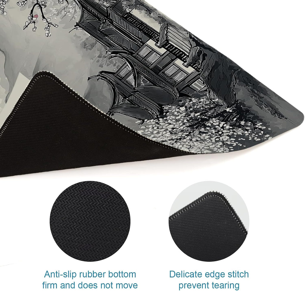 Large Mouse Pad for Desk, Gaming Mousepad XL Extended, Japanese Desk Mat Non-Slip Rubber Base, Big Computer Keyboard Mat Protector for Home&Office, 31.5X11.8In, Cherry Blossom
