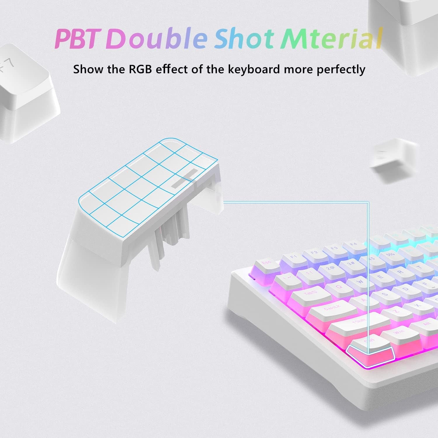 Womier Pudding Keycaps, PBT Shine through Keycaps White 164 Keys Set | Custom Key Caps Set OEM Profile, Mechanical Keyboard Keycap Universal Compatiability for 100%, 75%, 65%, 60% Keyboard-White