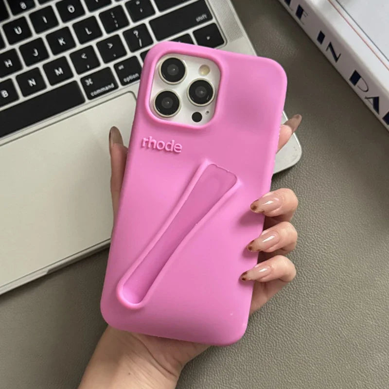 For Iphone 16 12 13 14 15 11 Pro Max plus 17 Fashion  Phone Case Gray Toast Espresso Ribbon Lip Gloss Holder Silicone Cover