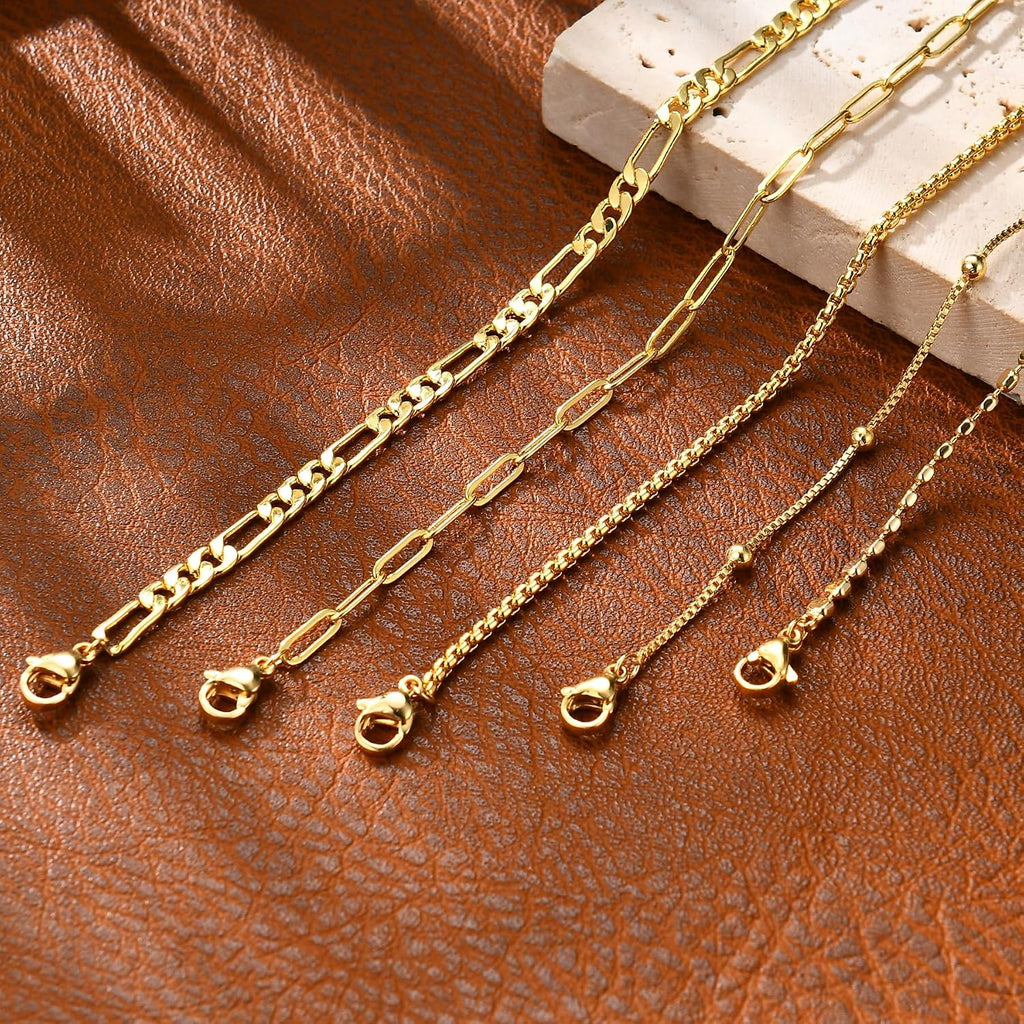 Gold Bracelets for Women, 14K Gold Plated Stackable Bracelet Stack Set Adjustable Charm Paperclip Chain Snake Link Layered Waterproof Jewelry Sets Gifts