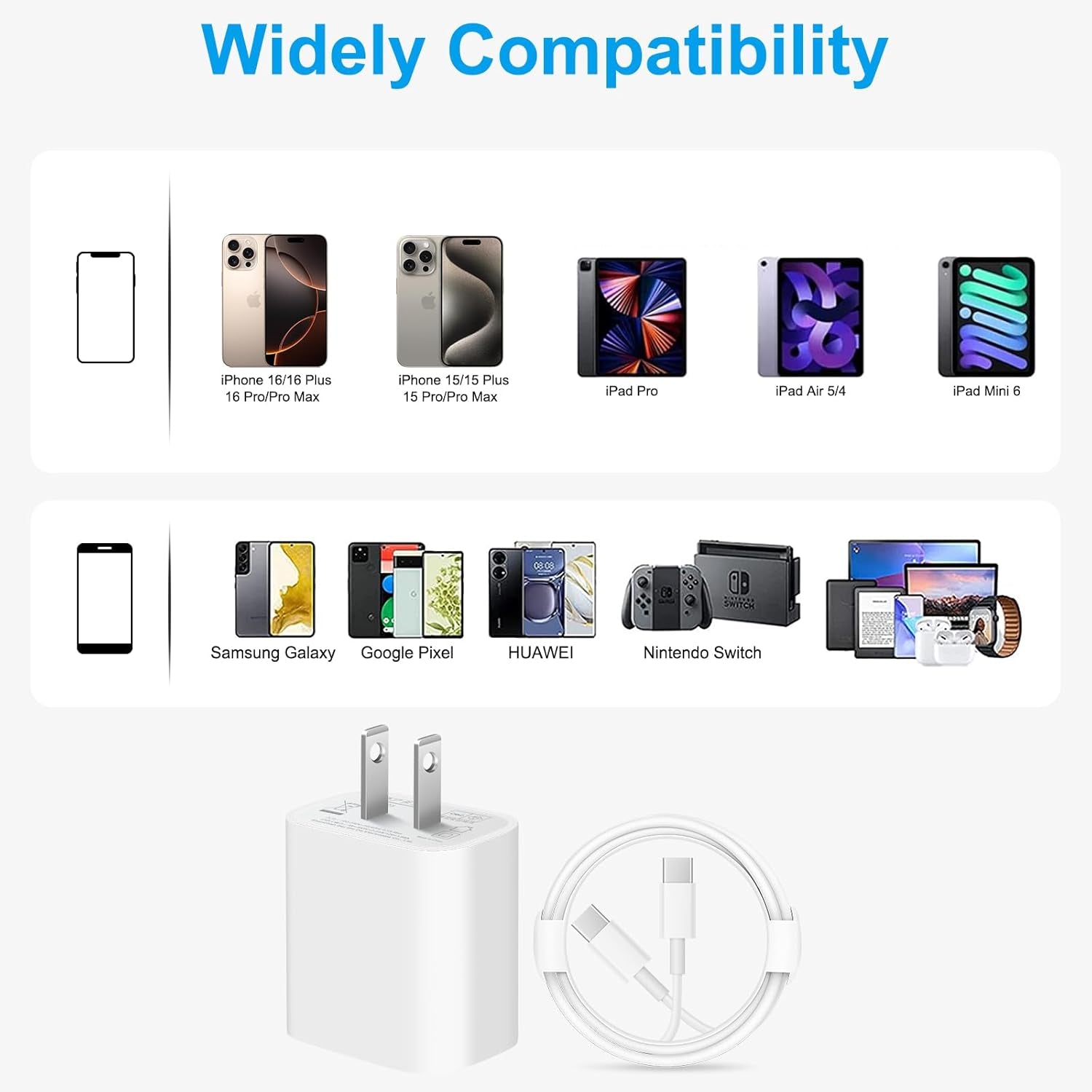 Iphone 17 16 15 Charger Fast Charging 6FT - 20W USB C Charger Block with 6FT Type C to C Cable Compatible with Iphone 17/17 Pro/17 Pro Max/Air/16/16E/15, Ipad Pro, Ipad Air (White)