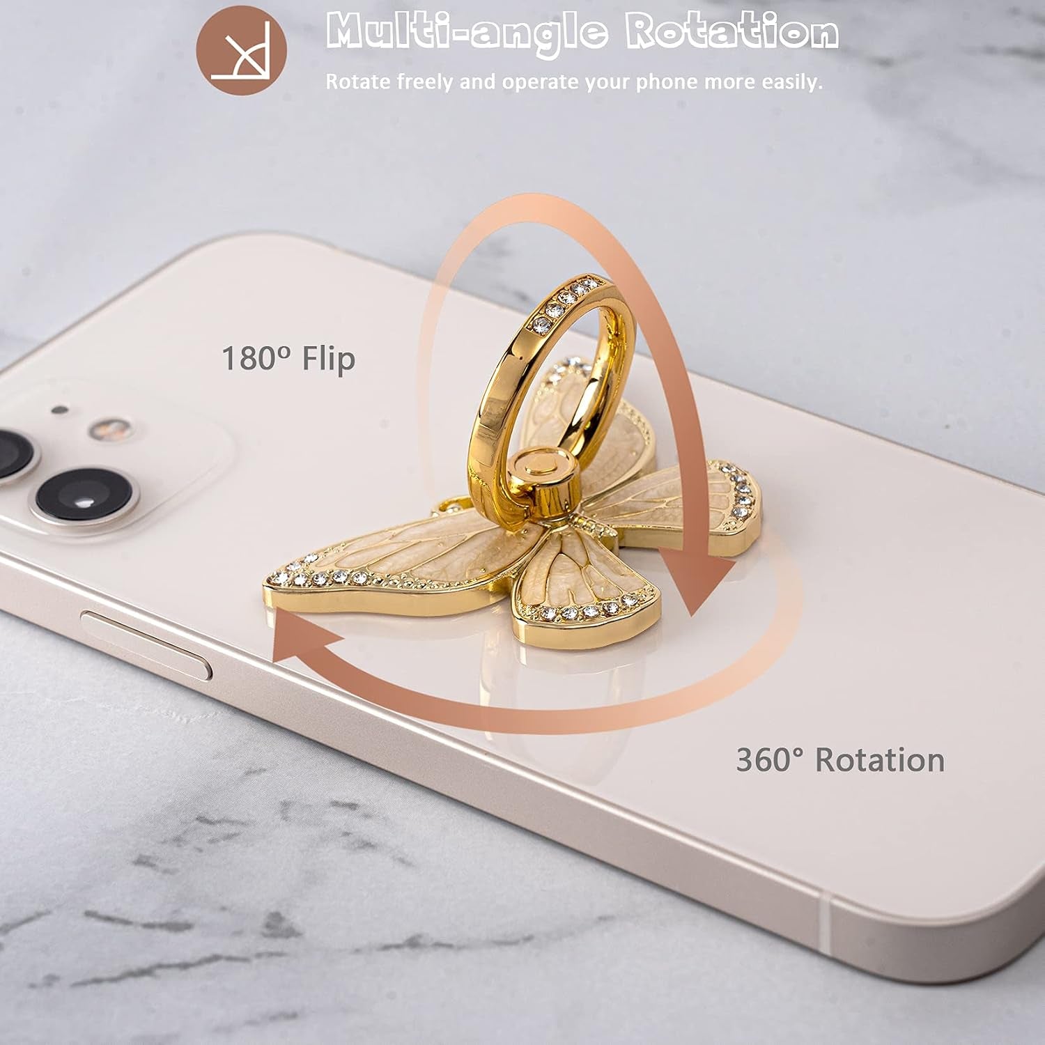 Doflyesky Butterfly Cell Phone Ring Grip Holder, 360 Degrees Rotation Phone Ring Grip Stand, Metal Finger Kickstand Compatible with Iphone, Samsung Galaxy, Android Phone