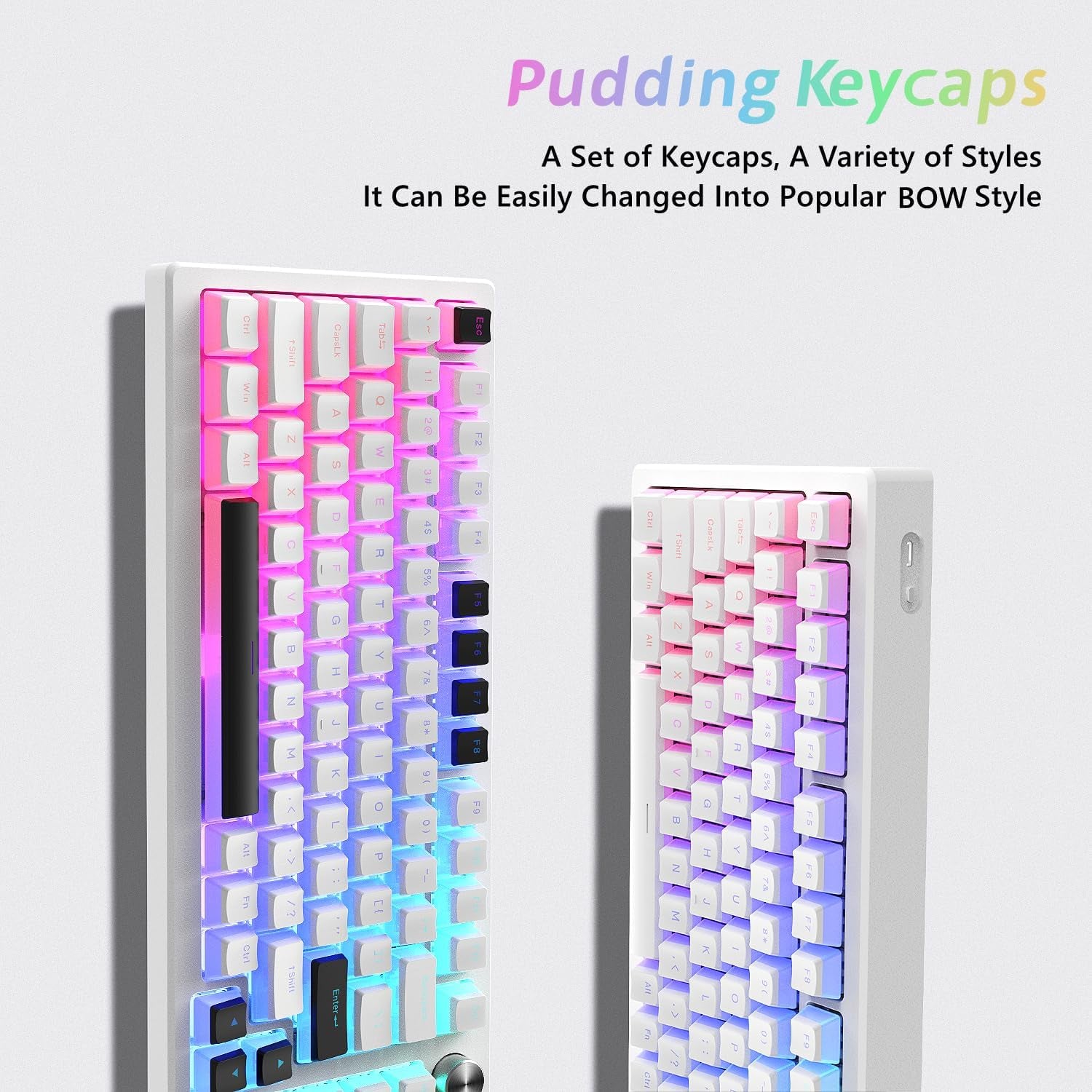 Womier Pudding Keycaps, PBT Shine through Keycaps White 164 Keys Set | Custom Key Caps Set OEM Profile, Mechanical Keyboard Keycap Universal Compatiability for 100%, 75%, 65%, 60% Keyboard-White