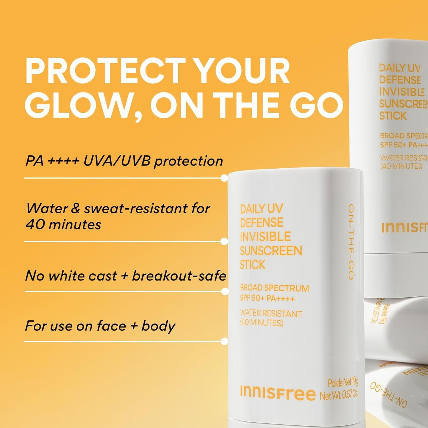 Innisfree Daily UV Defense Sunscreen Stick SPF 50+​ | Korean Sunscreen Stick for Face and Body with Blurring Finish | Water Resistant | for All Skin Types