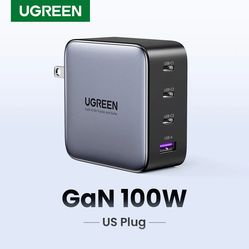 【US Plug】 100W Gan Charger USB C Charger QC4.0 3.0 Quick Charge for Macbook Laptop Tablet PD Fast Charger for Iphone 15 14