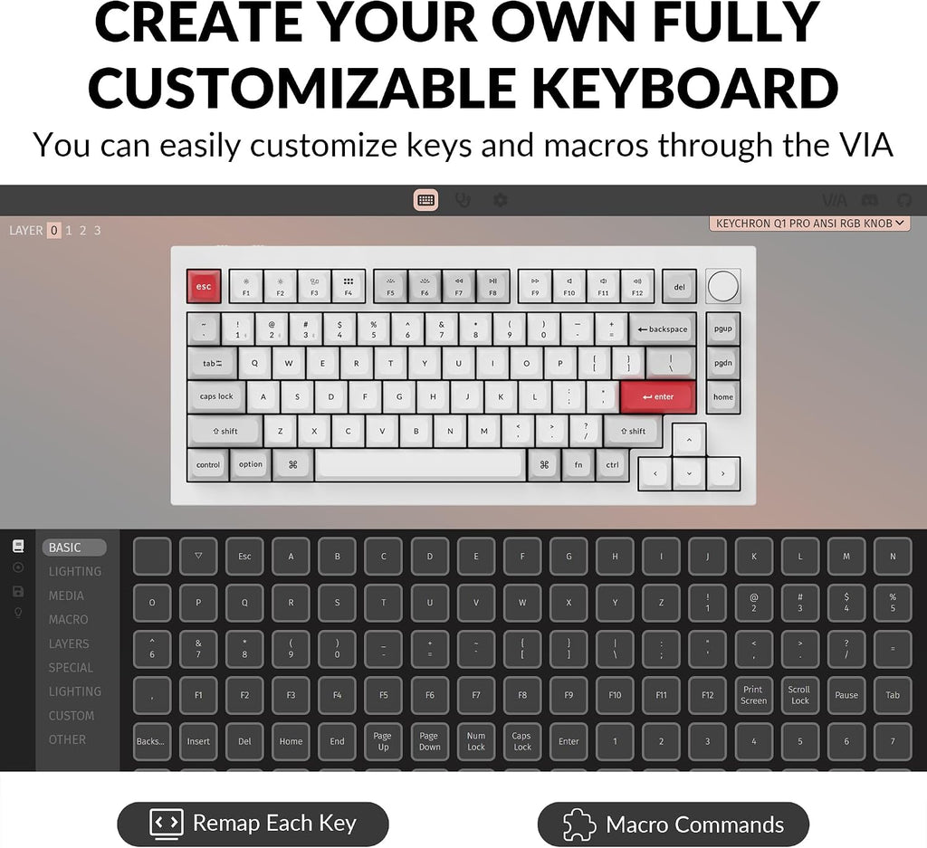 Keychron Q1 Pro Wireless Custom Mechanical Keyboard, QMK/VIA Programmable Full Aluminum 75% Layout Bluetooth/Wired RGB with Hot-Swappable Keychron K Pro Red Switch Compatible with Mac Windows Linux