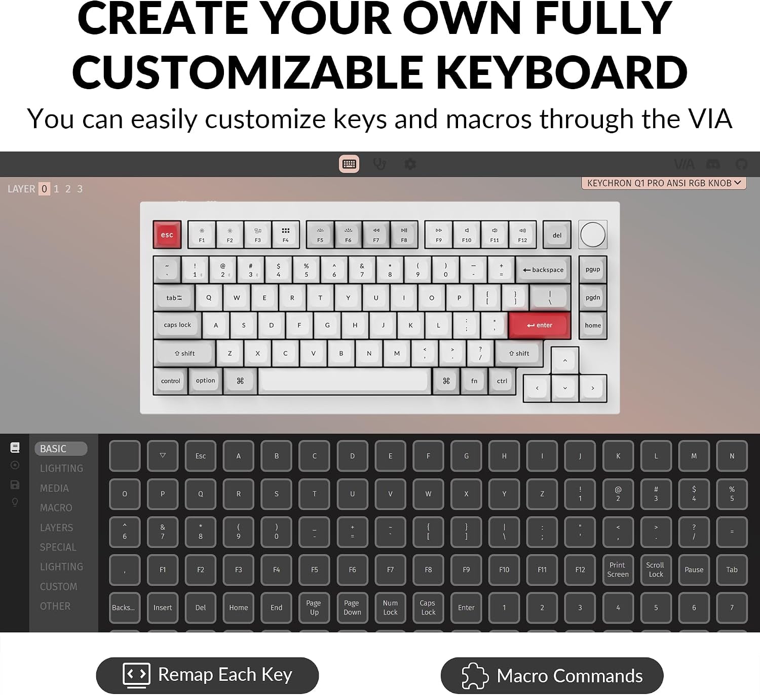 Keychron Q1 Pro Wireless Custom Mechanical Keyboard, QMK/VIA Programmable Full Aluminum 75% Layout Bluetooth/Wired RGB with Hot-Swappable Keychron K Pro Red Switch Compatible with Mac Windows Linux