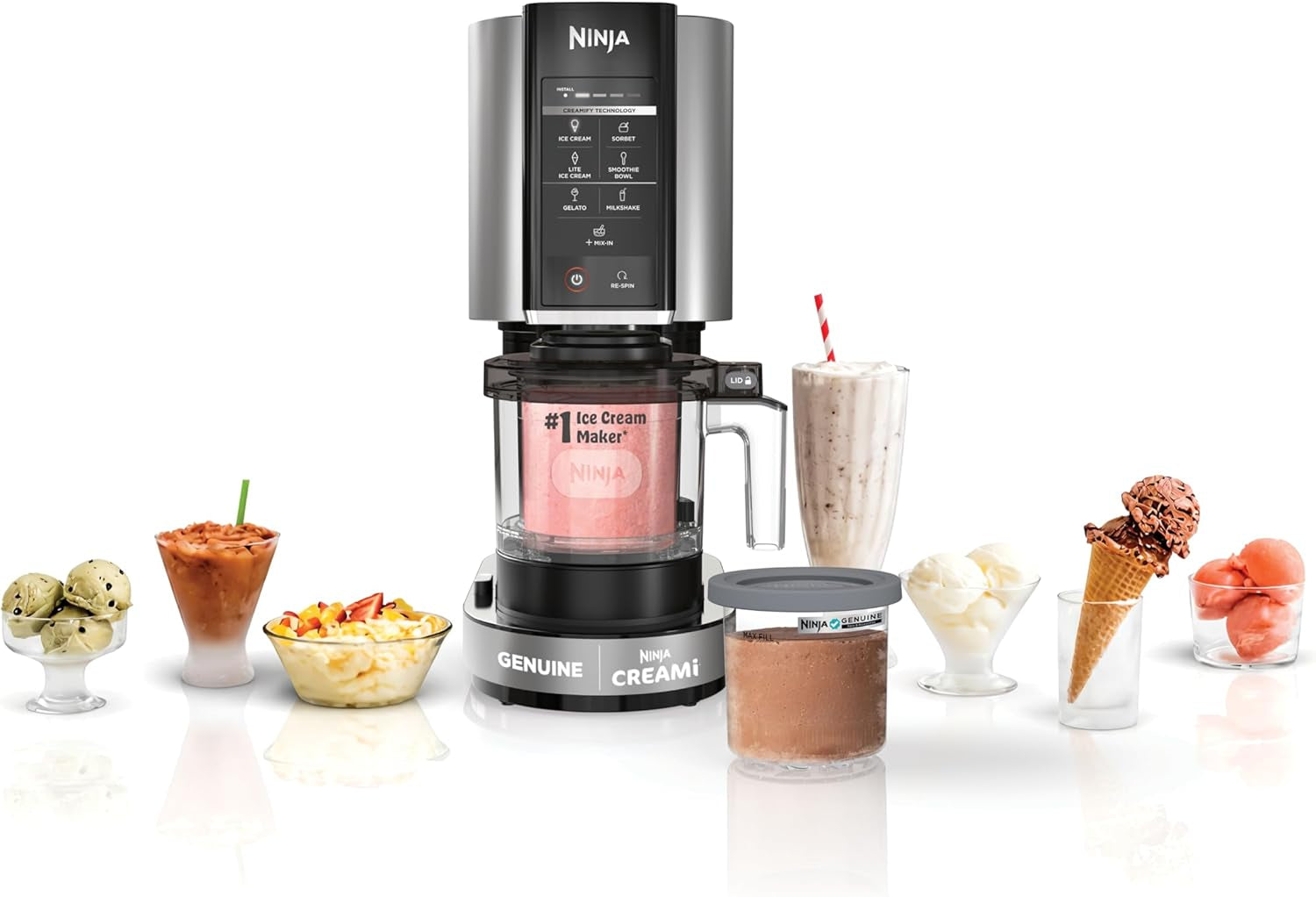 Ninja Creami Ice Cream Maker | 7-In-1 - Icecream, Gelato, Sorbet, Milkshakes, Mix-Ins, Smoothie Bowls & More | Includes (1) Dishwasher Safe 16 Oz. Pint with Storage Lid | Black | NC299AMZ