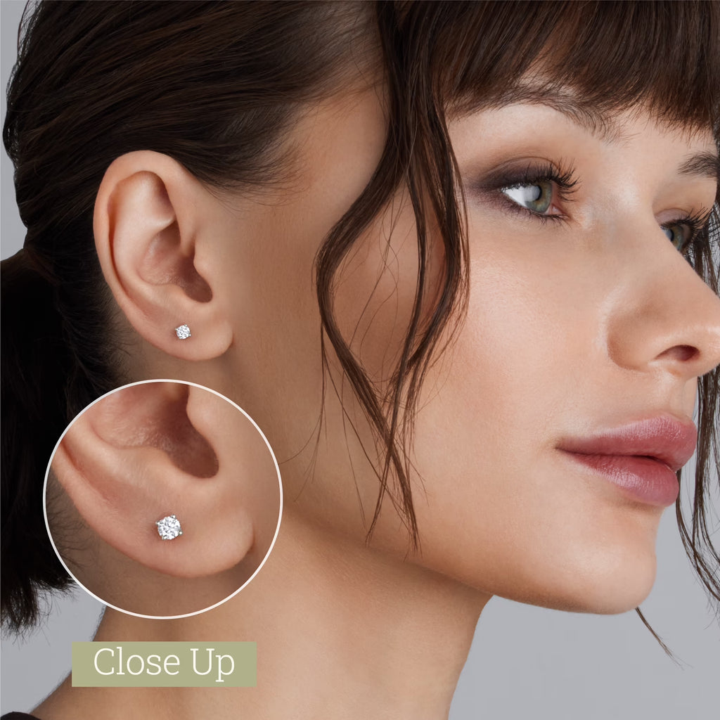 Gilded 1/4 CTW Lab-Grown Diamond Stud Earrings for Women & Men, round Cut 925 Sterling Silver, Hypoallergenic Jewelry - SI1 Clarity F Color