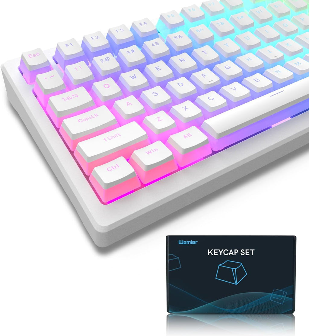 Womier Pudding Keycaps, PBT Shine through Keycaps White 164 Keys Set | Custom Key Caps Set OEM Profile, Mechanical Keyboard Keycap Universal Compatiability for 100%, 75%, 65%, 60% Keyboard-White