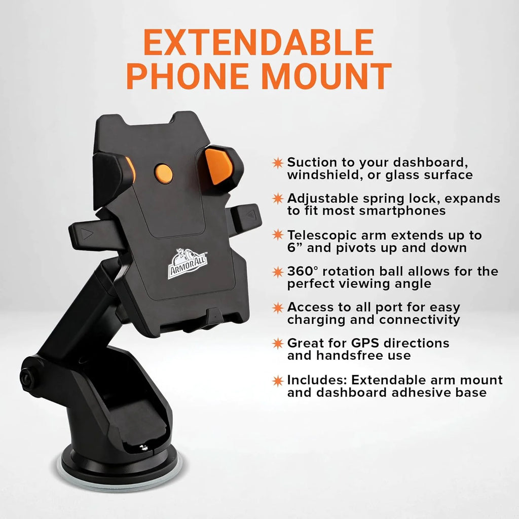 Car Phone Mount, Dashboard and Windshield Suction Phone Holder with 6-Inch Extendable Arm