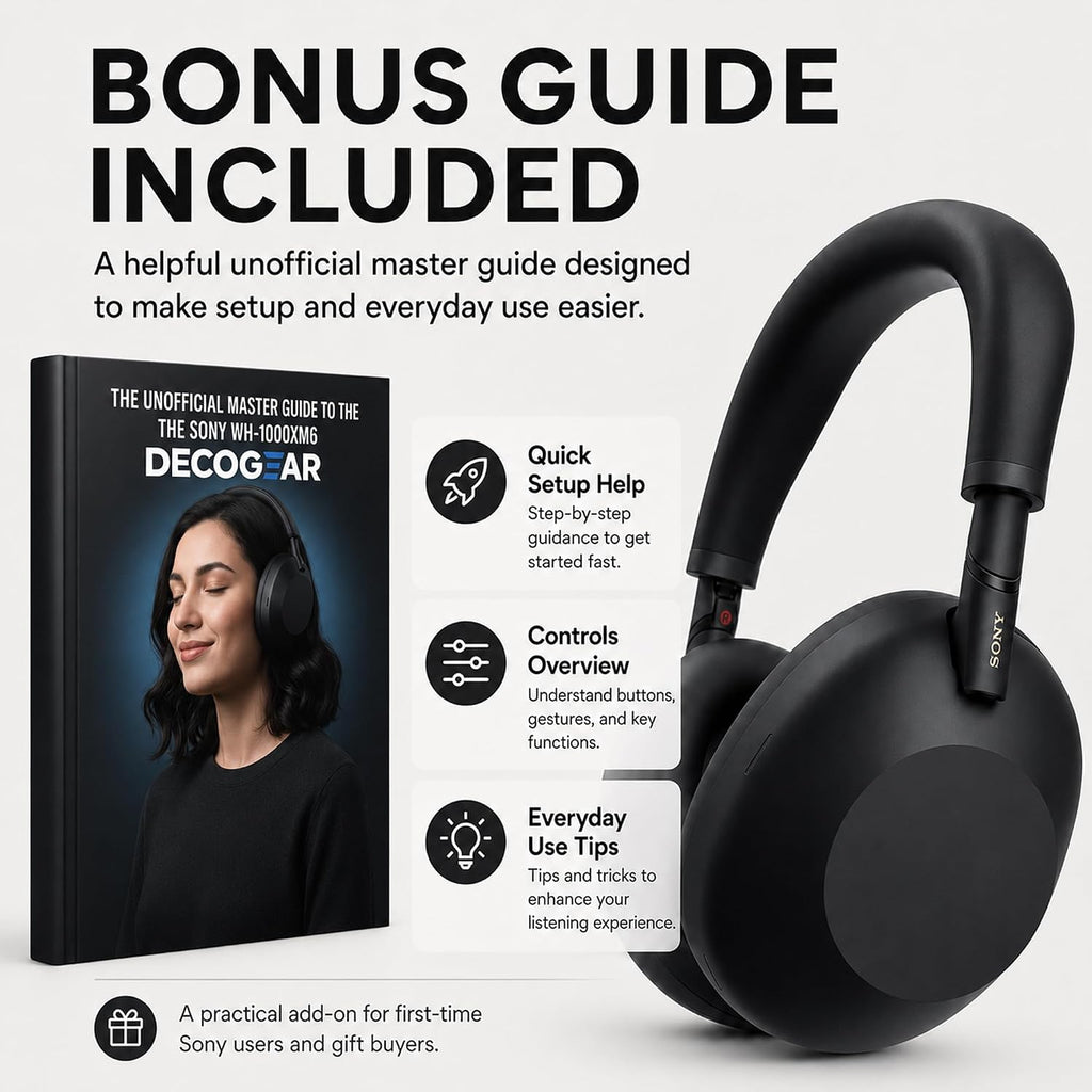 Sony WH-1000XM6 the Best Noise Canceling Wireless Headphones, HD NC Processor QN3, 12 Microphones, Adaptive NC Optimizer, Mastered by Engineers, Studio-Quality, 30-Hour Battery with Deco Guide Bundle