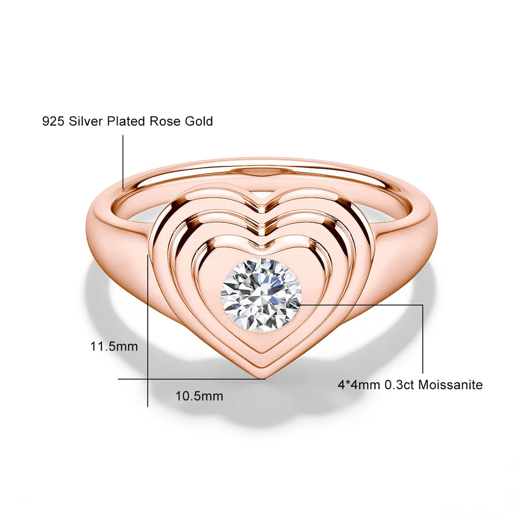Moissanite Diamond Sweetheart Signet Ring 14K Gold Filled Heart-Shaped Romantic Love Symbol Ring for Women Valentine’S Day Gift