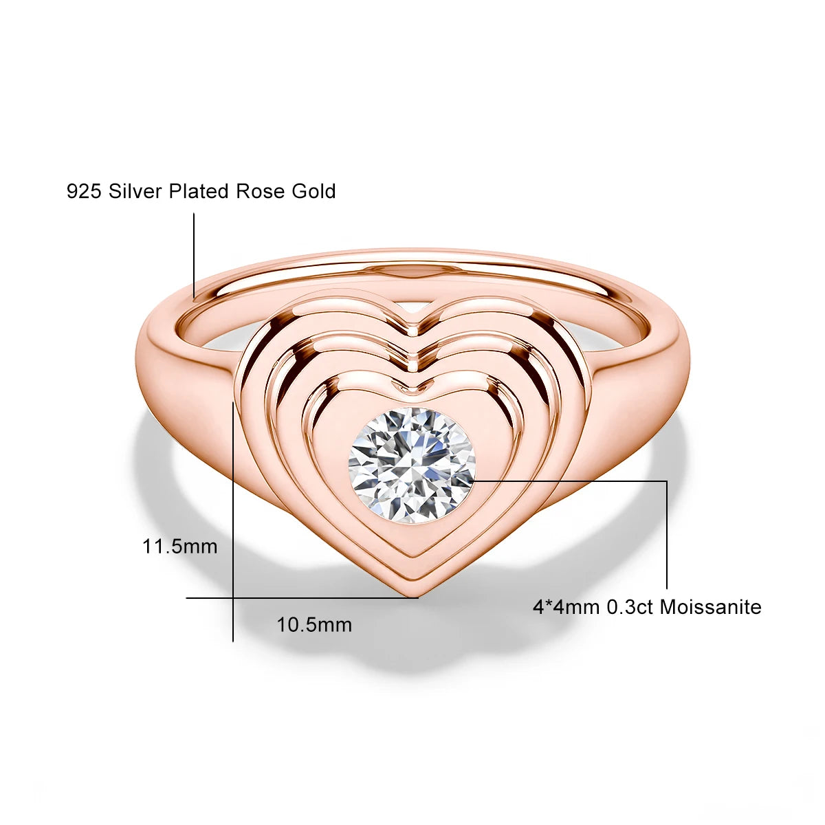 Moissanite Diamond Sweetheart Signet Ring 14K Gold Filled Heart-Shaped Romantic Love Symbol Ring for Women Valentine’S Day Gift