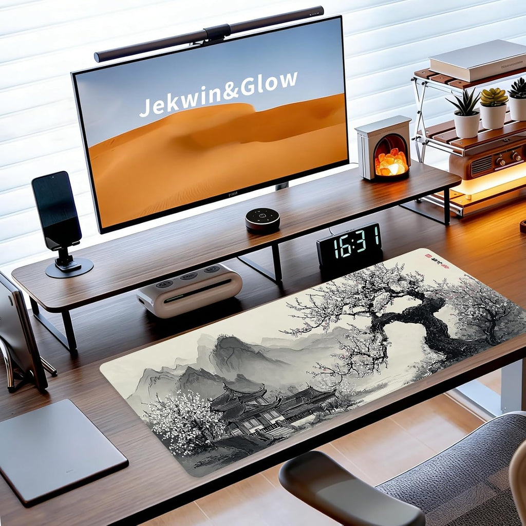 Large Mouse Pad for Desk, Gaming Mousepad XL Extended, Japanese Desk Mat Non-Slip Rubber Base, Big Computer Keyboard Mat Protector for Home&Office, 31.5X11.8In, Cherry Blossom